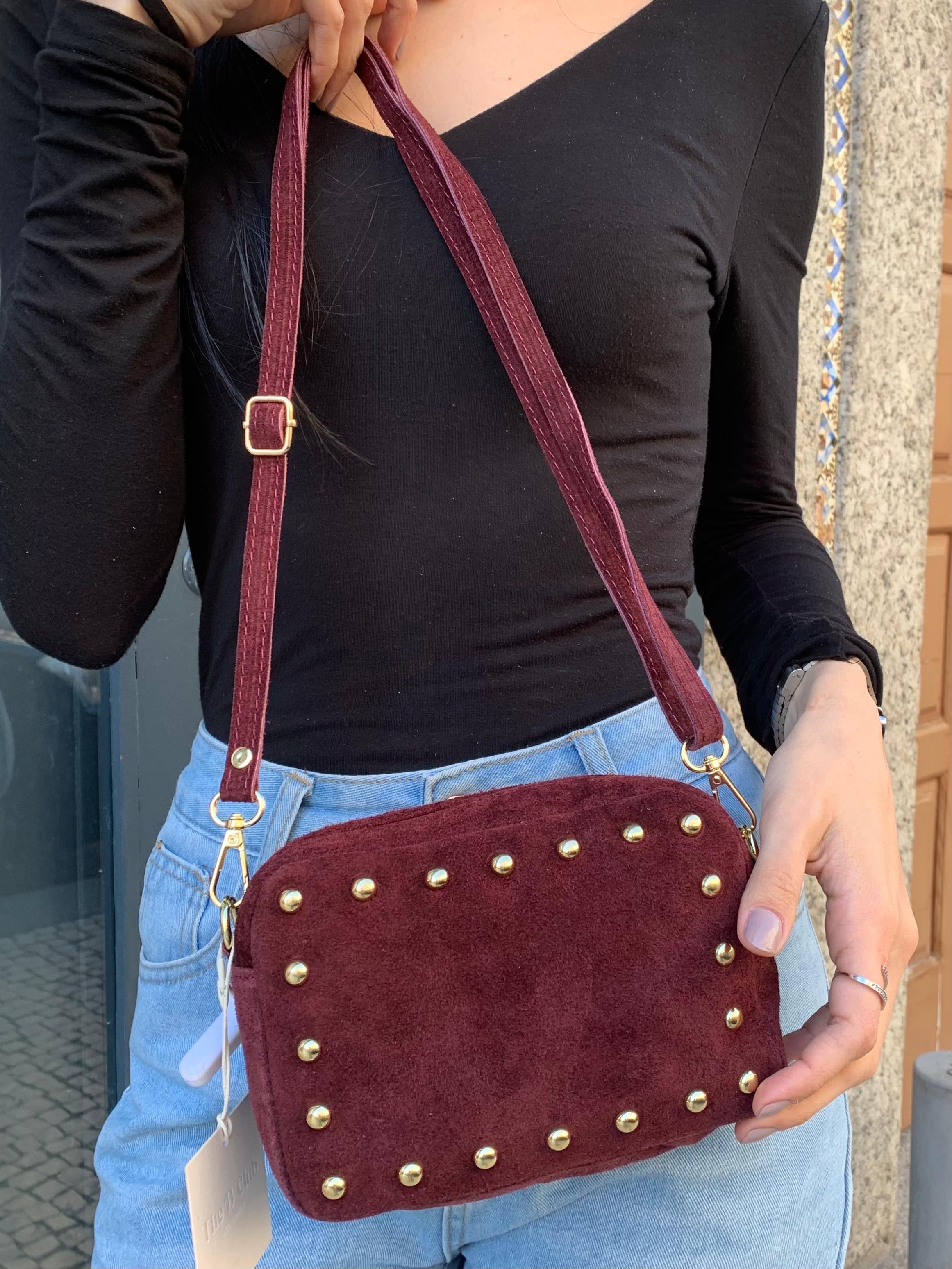 Studded Suede Crossbody Bag with Adjustable Strap
