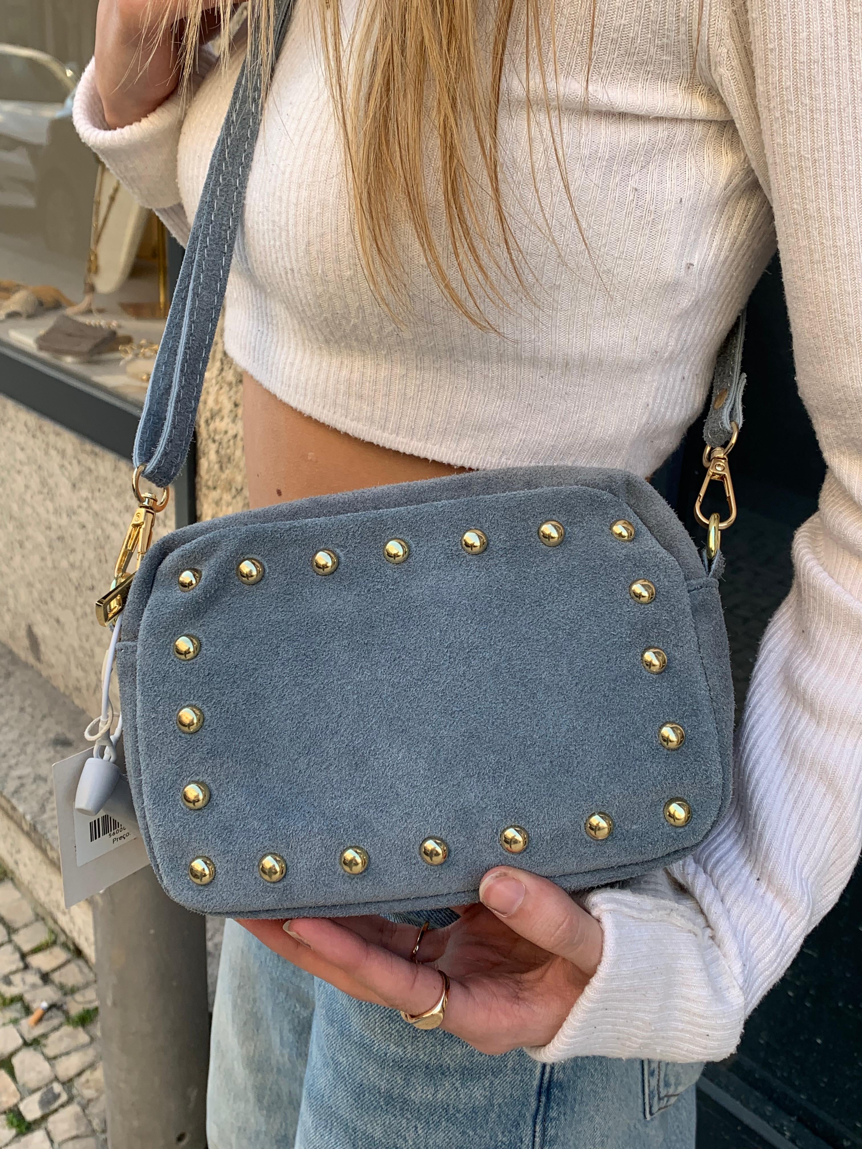 Studded Suede Crossbody Bag with Adjustable Strap