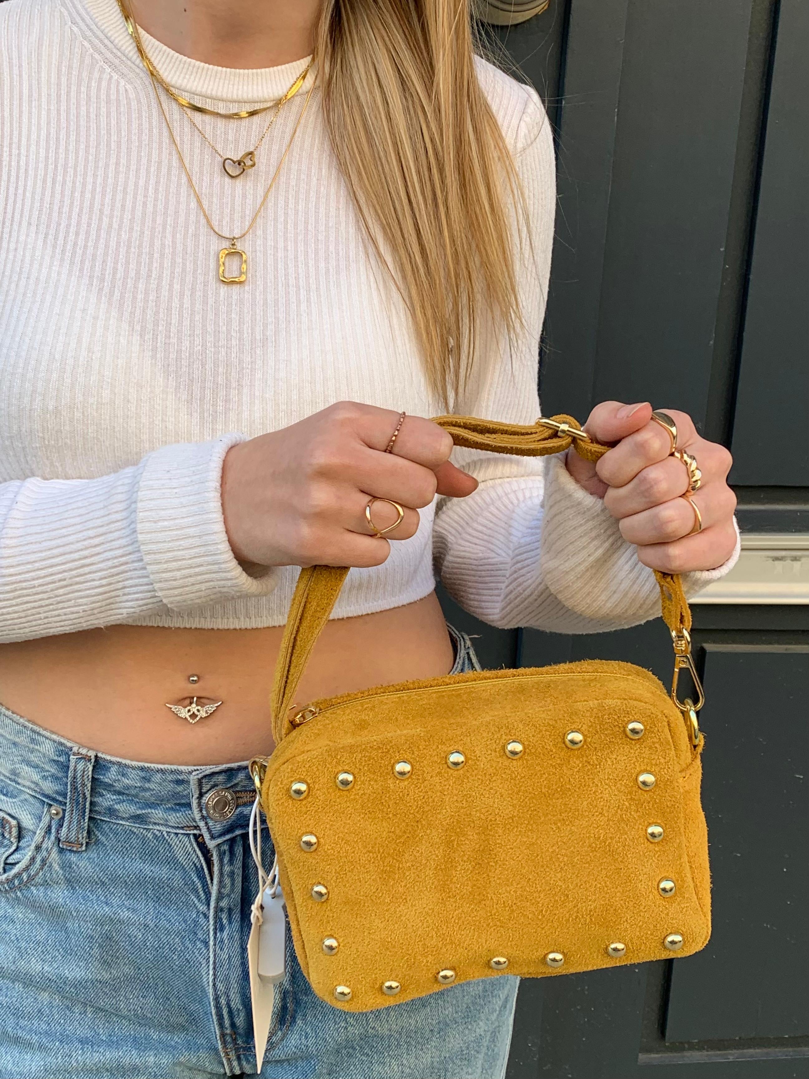 Studded Suede Crossbody Bag with Adjustable Strap