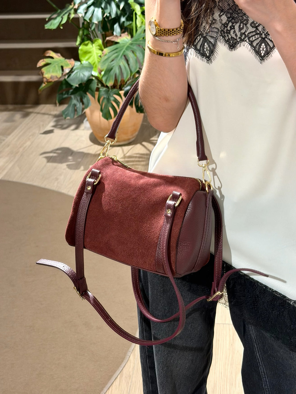 Suede Leather Frame Bag
