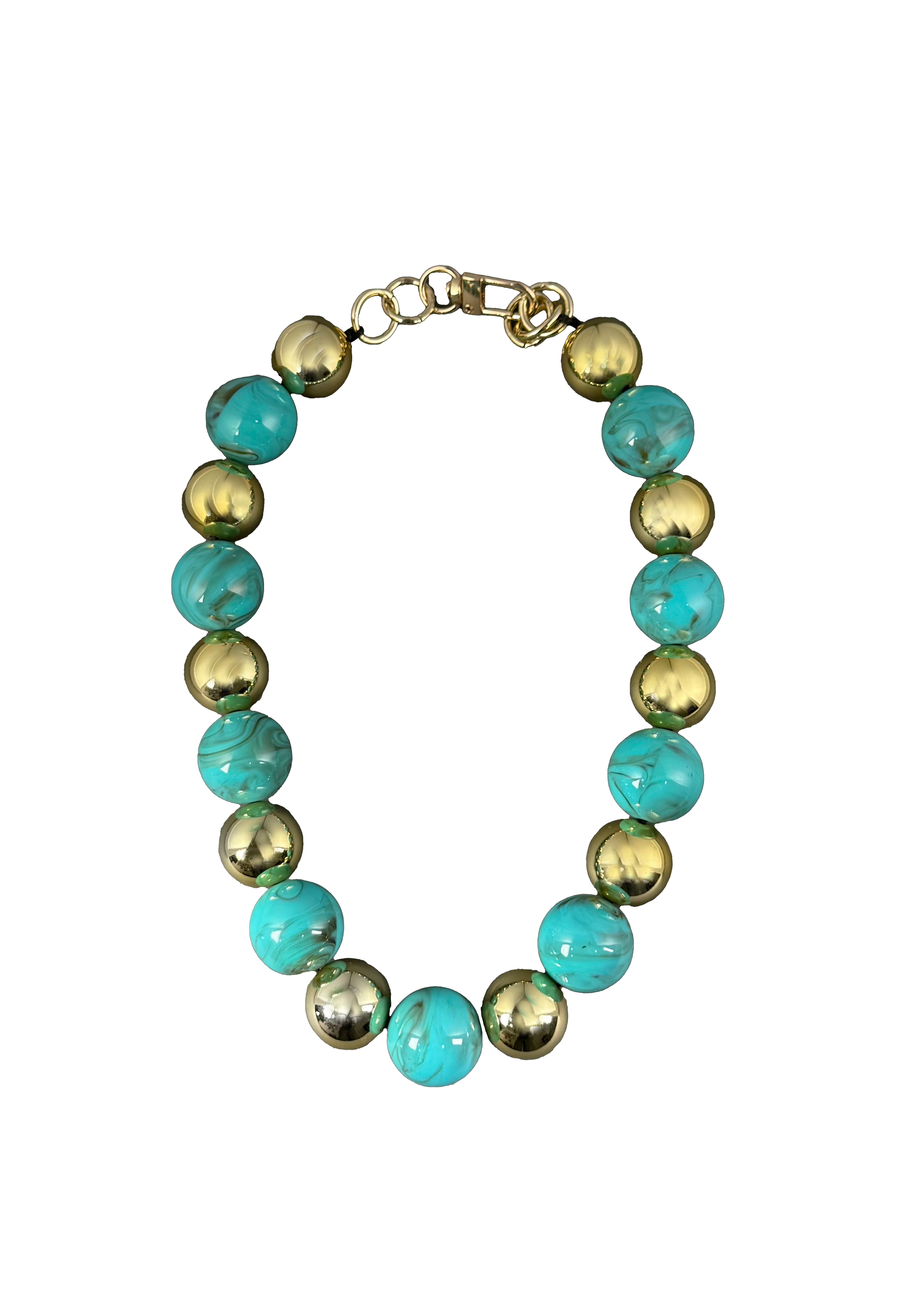 Blue & Gold Beaded Round Necklace