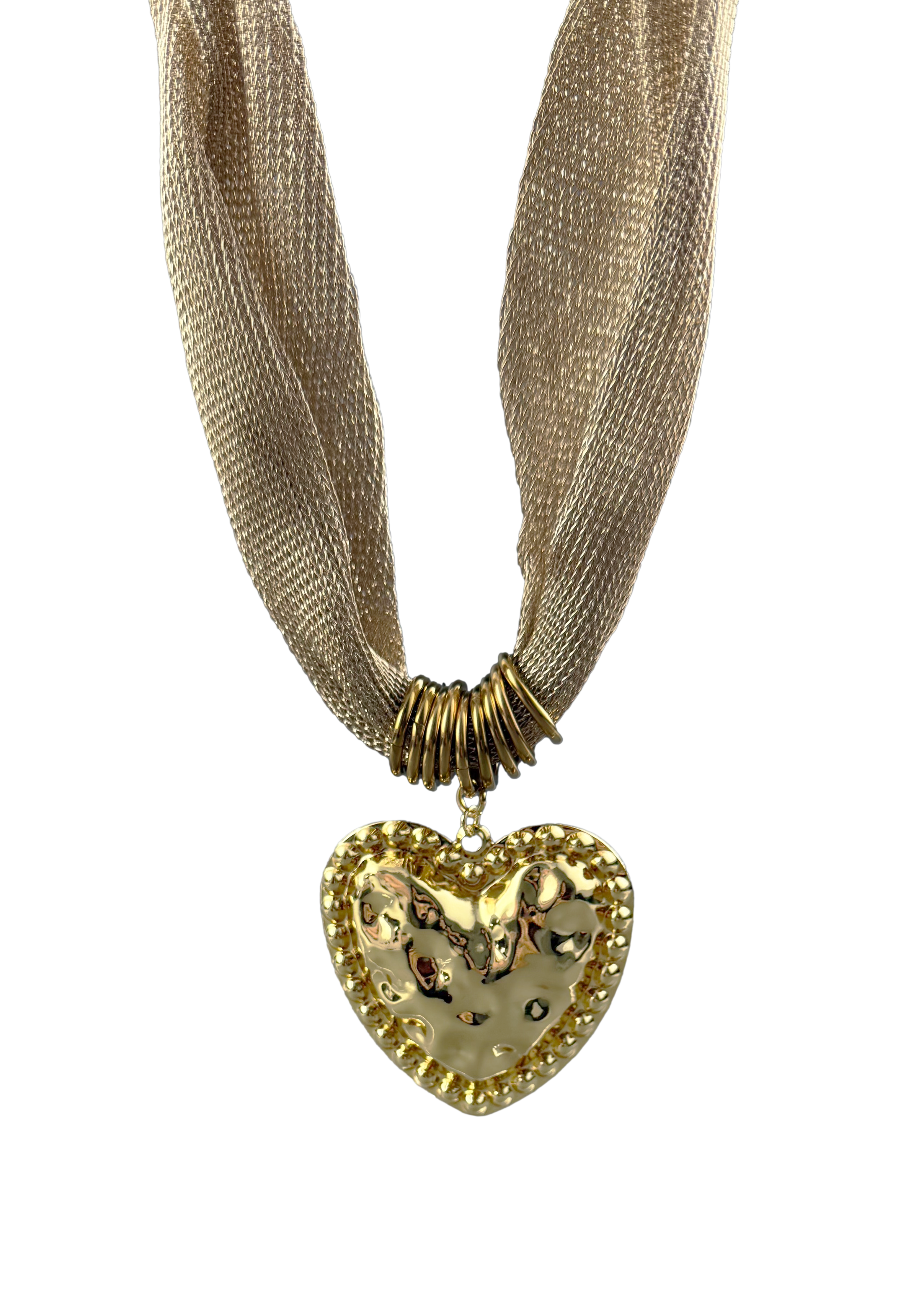 Gold Heart Pendant Mesh Necklace