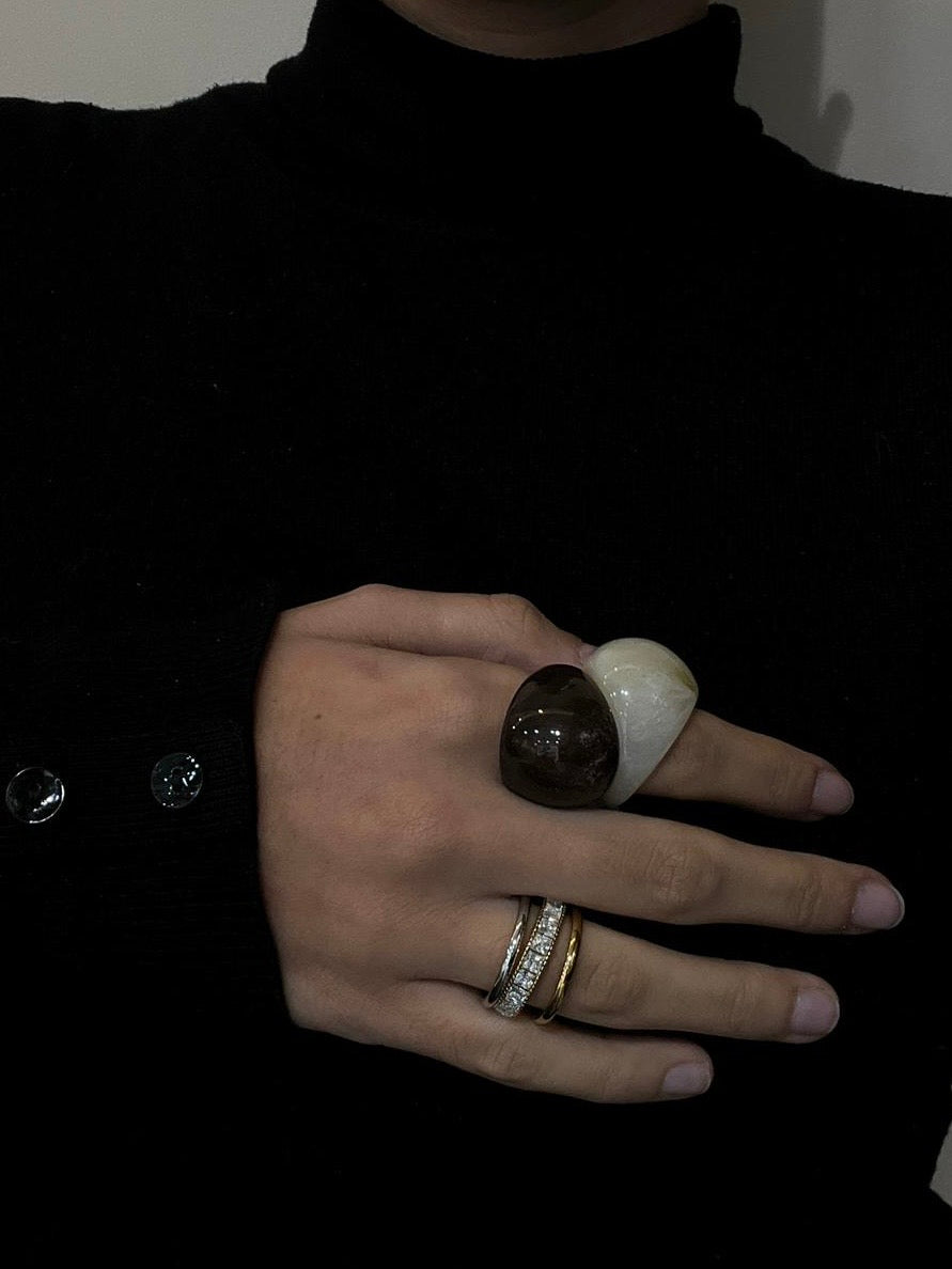 Beige Marbled Resin Ring