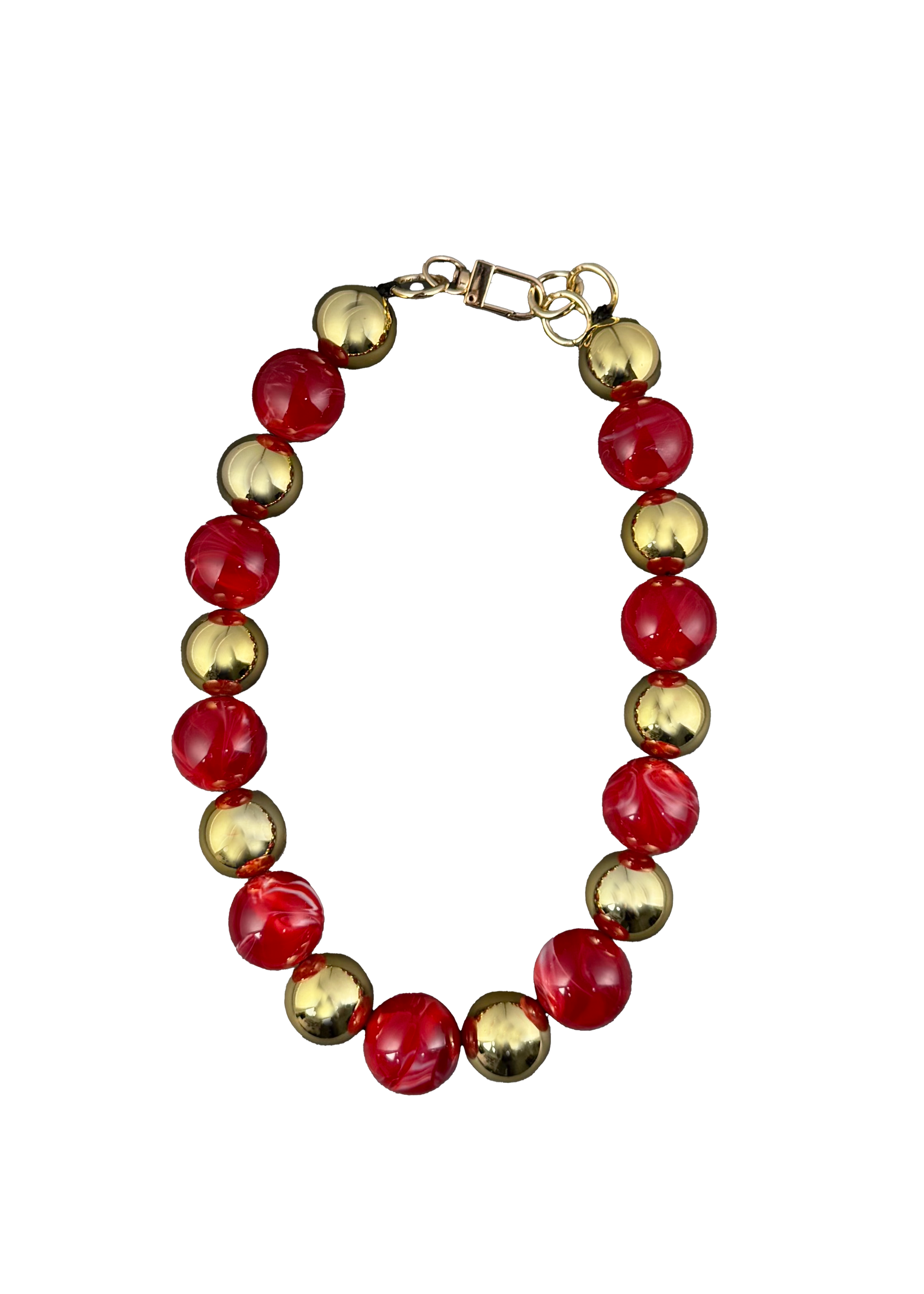 Red & Gold Beaded Round Necklace