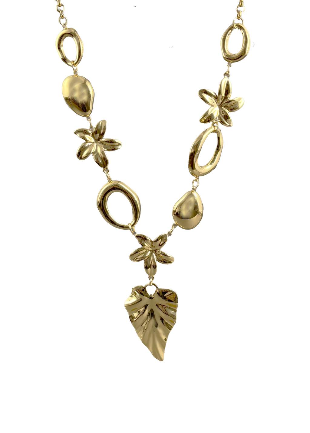 Gold Flora & Leaf Pendant Necklace