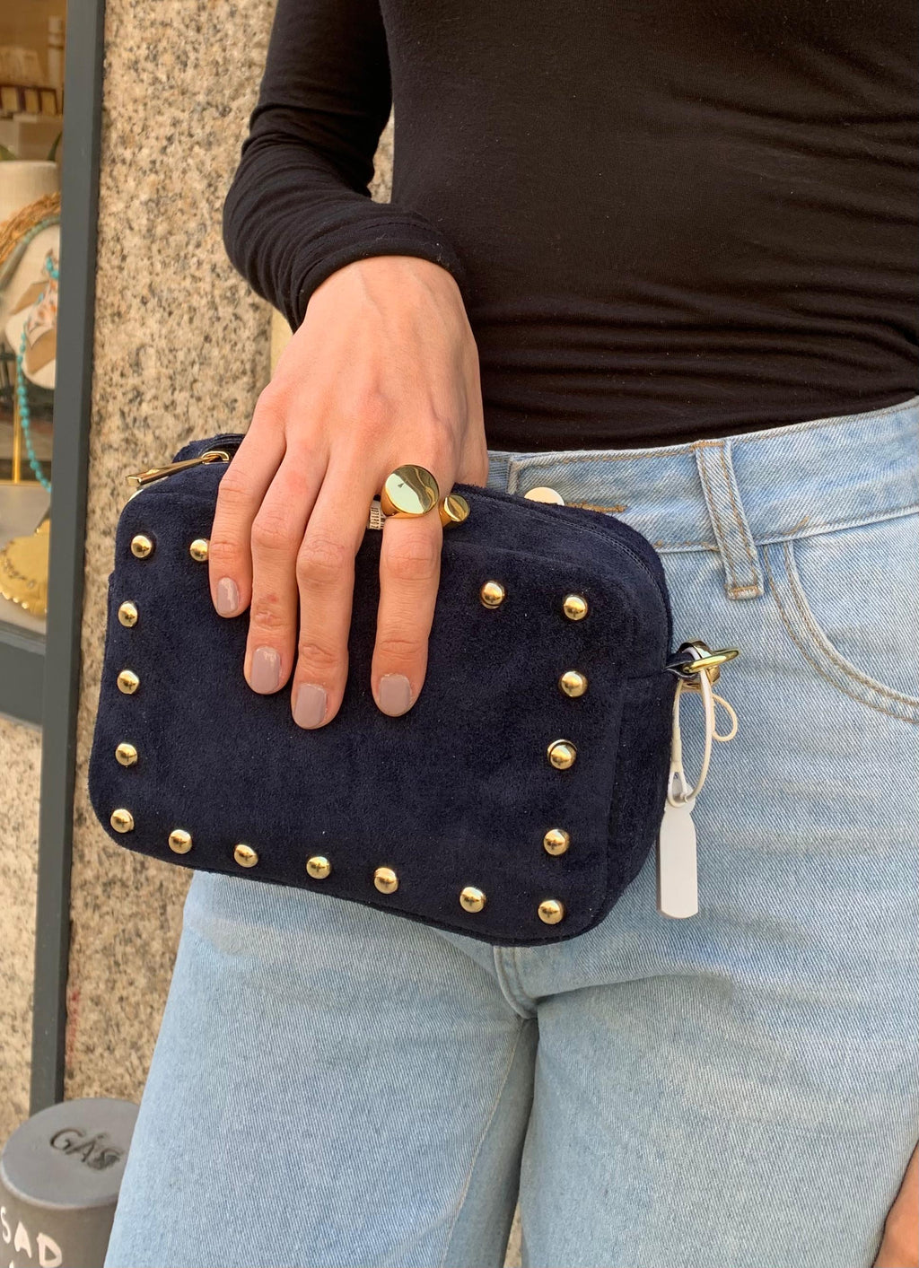 Studded Suede Crossbody Bag with Adjustable Strap