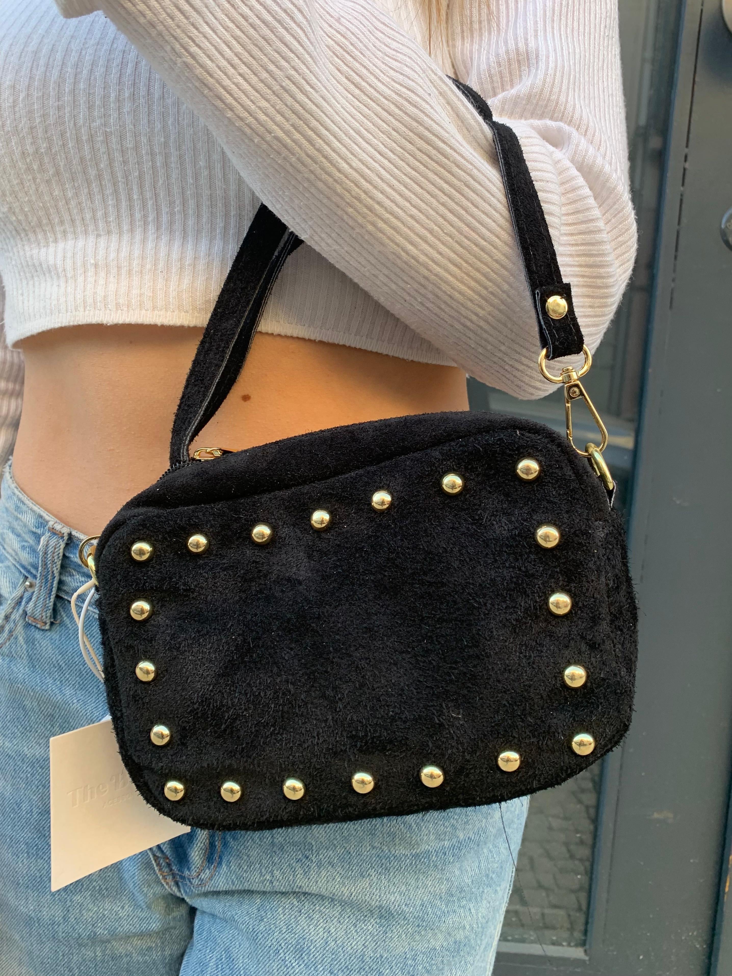 Studded Suede Crossbody Bag with Adjustable Strap
