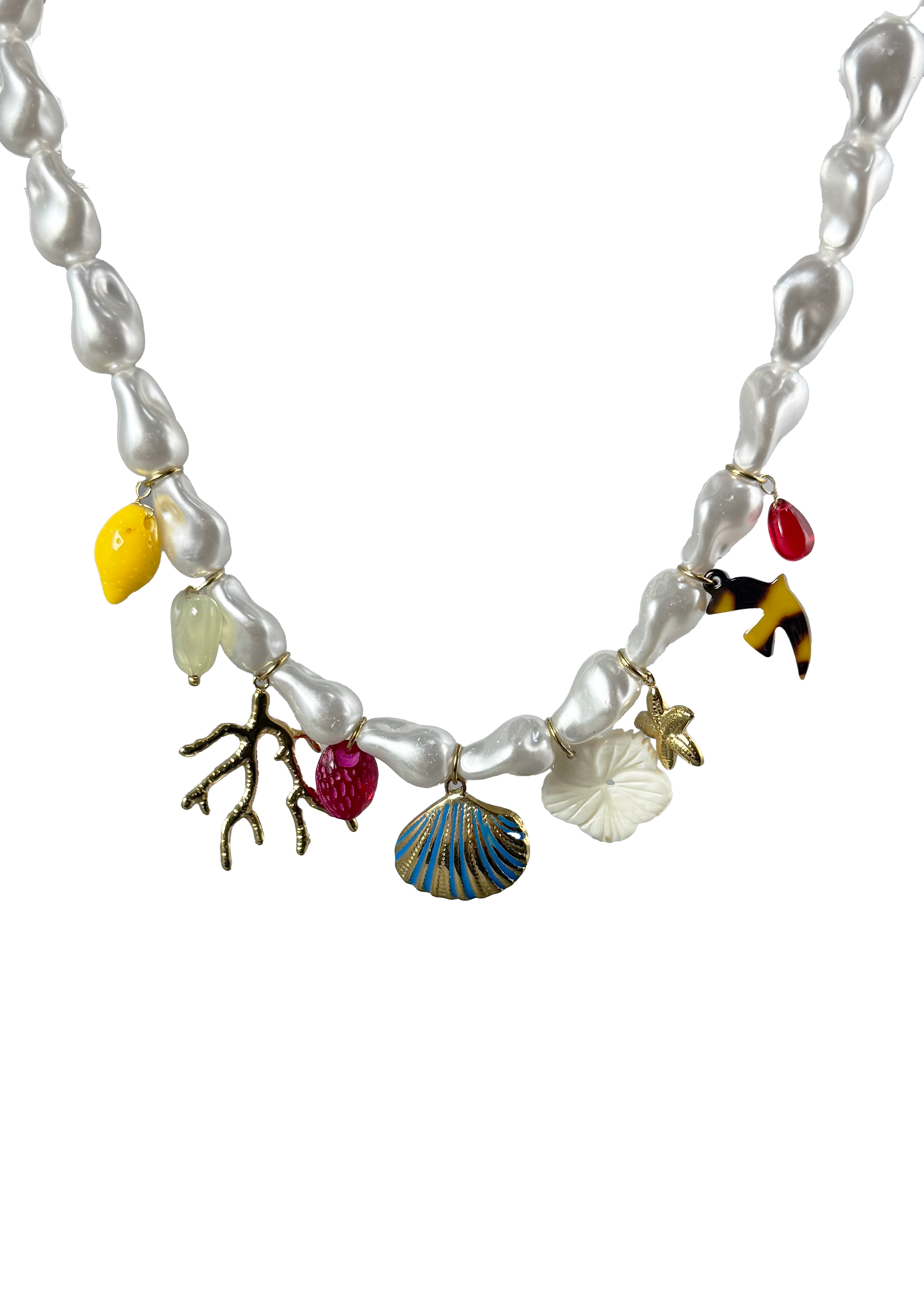 Baroque Pearl With Multicolor Charms Necklace