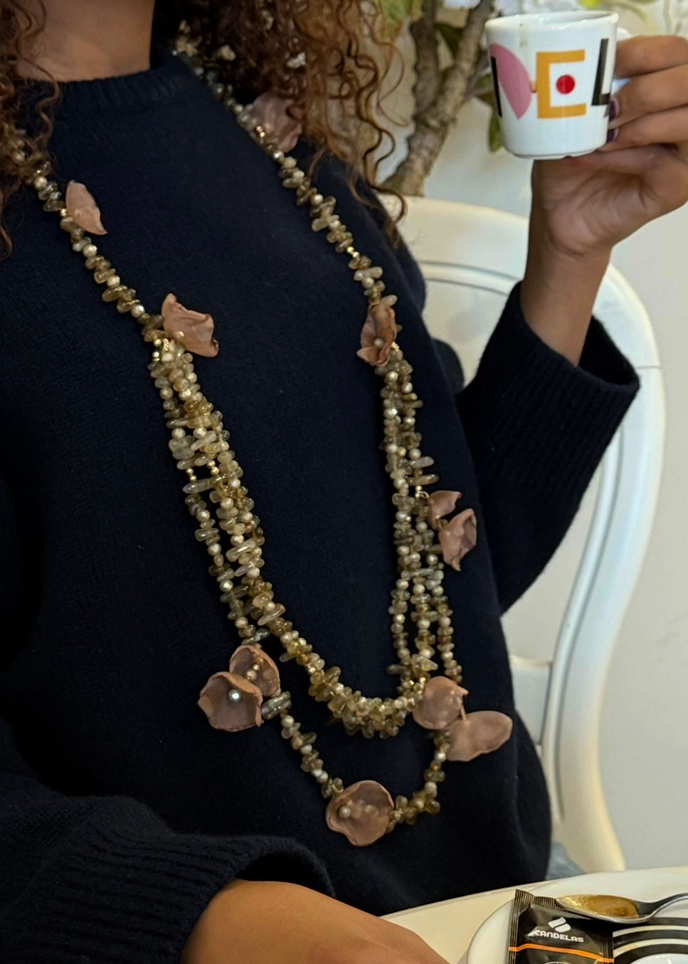 Layered Shell & Bead Floral Necklace