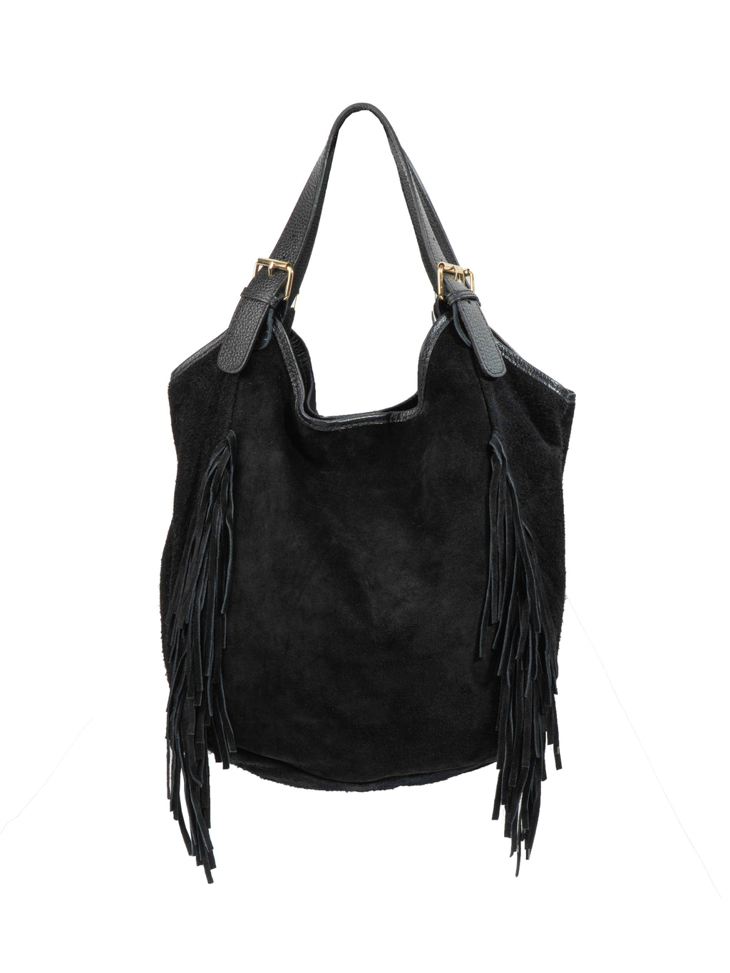 Suede Fringe Hobo Bag