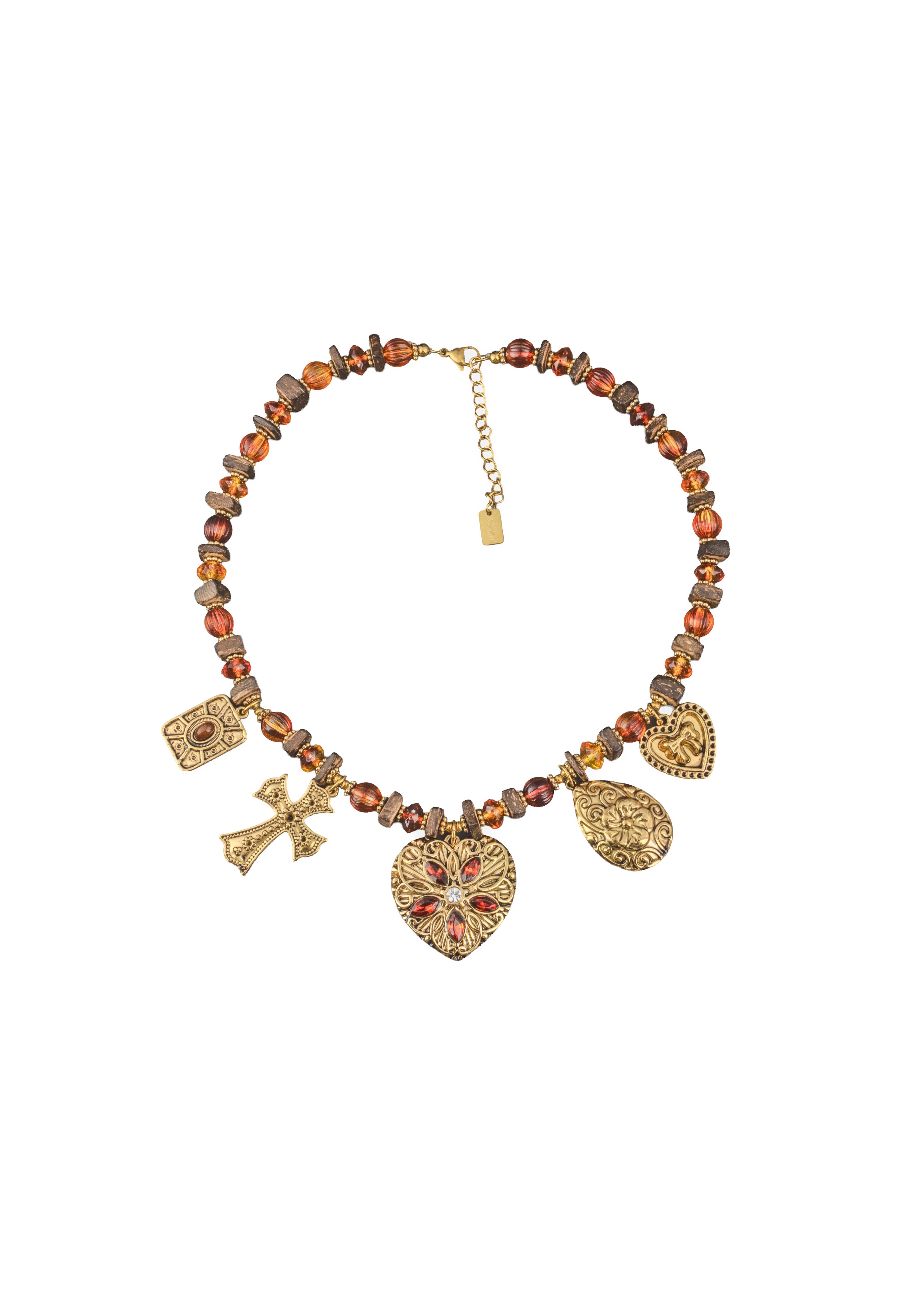 Charm Beaded Necklace with Heart Pendant