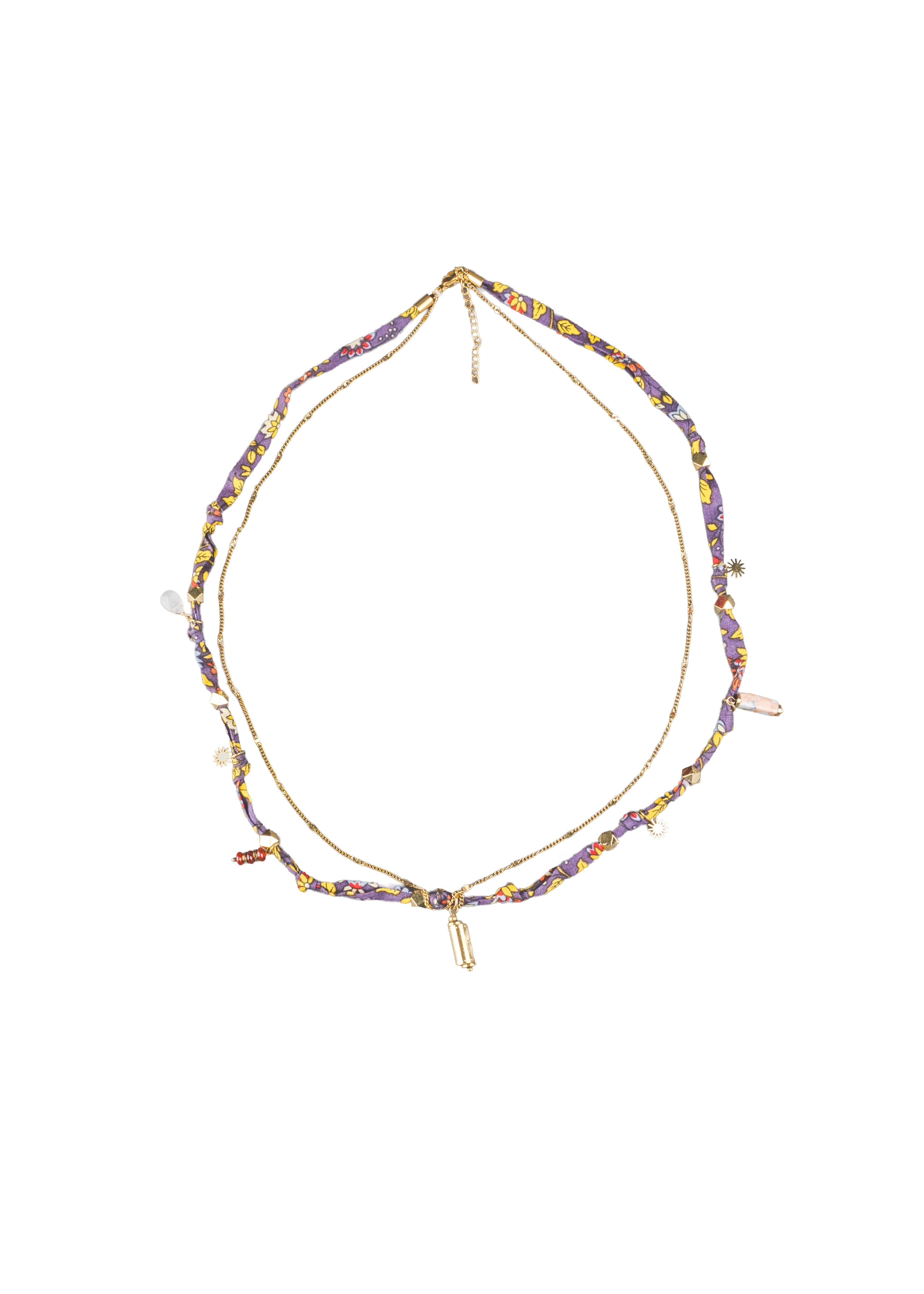 Boho Fabric and Gold Thread Necklace