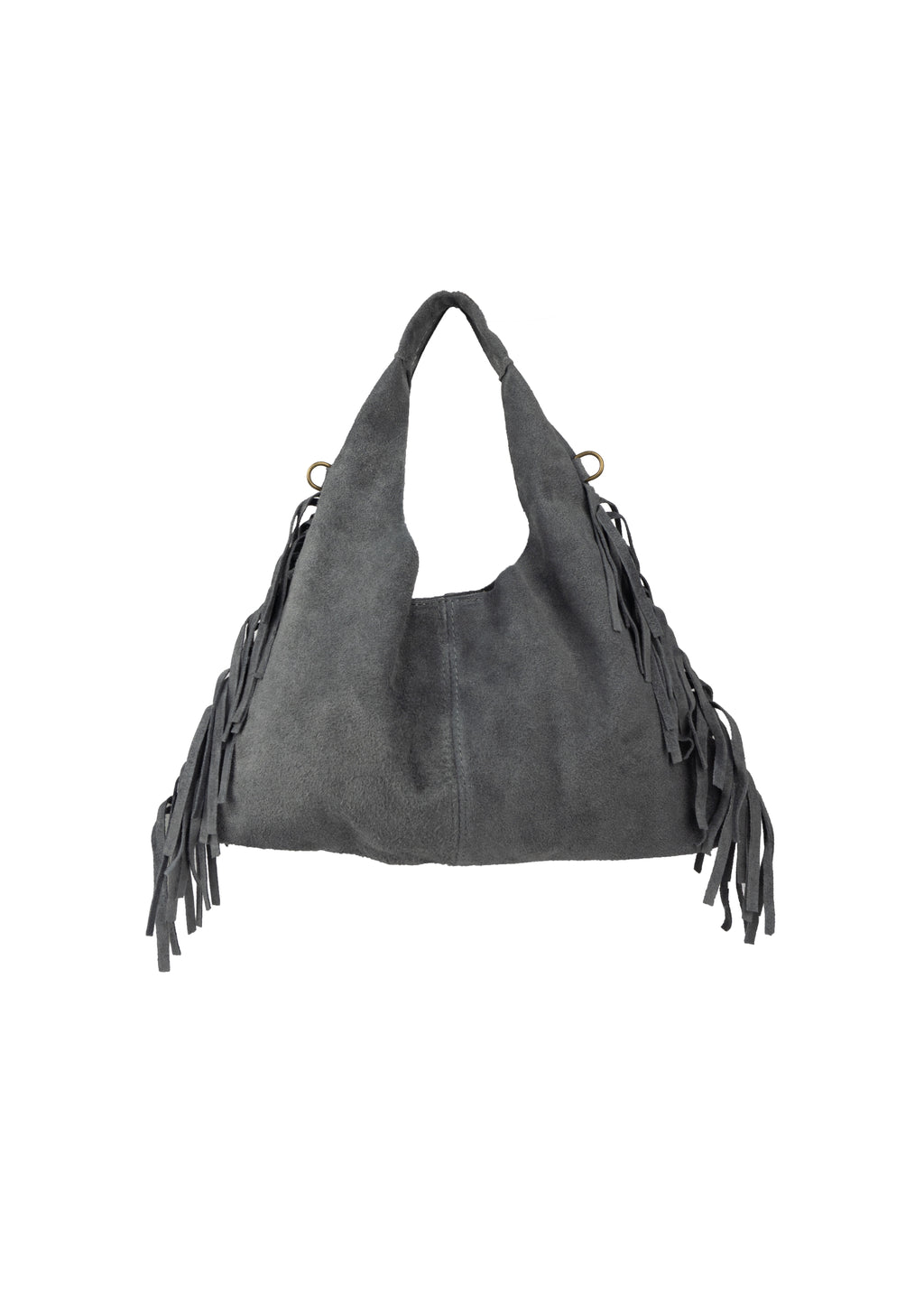 Suede Hobo Shoulder Bag with Side Fringe