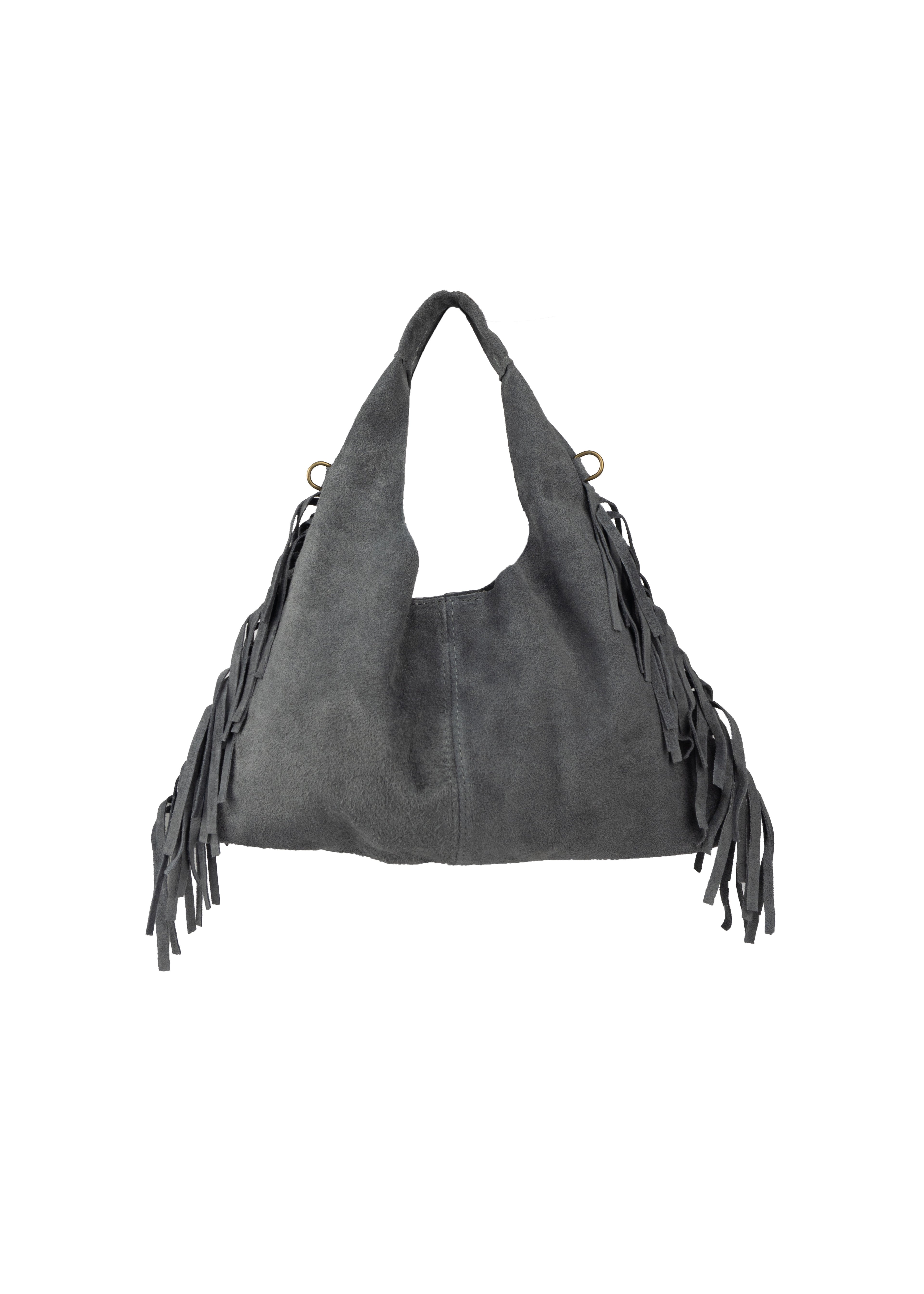 Suede Hobo Shoulder Bag with Side Fringe