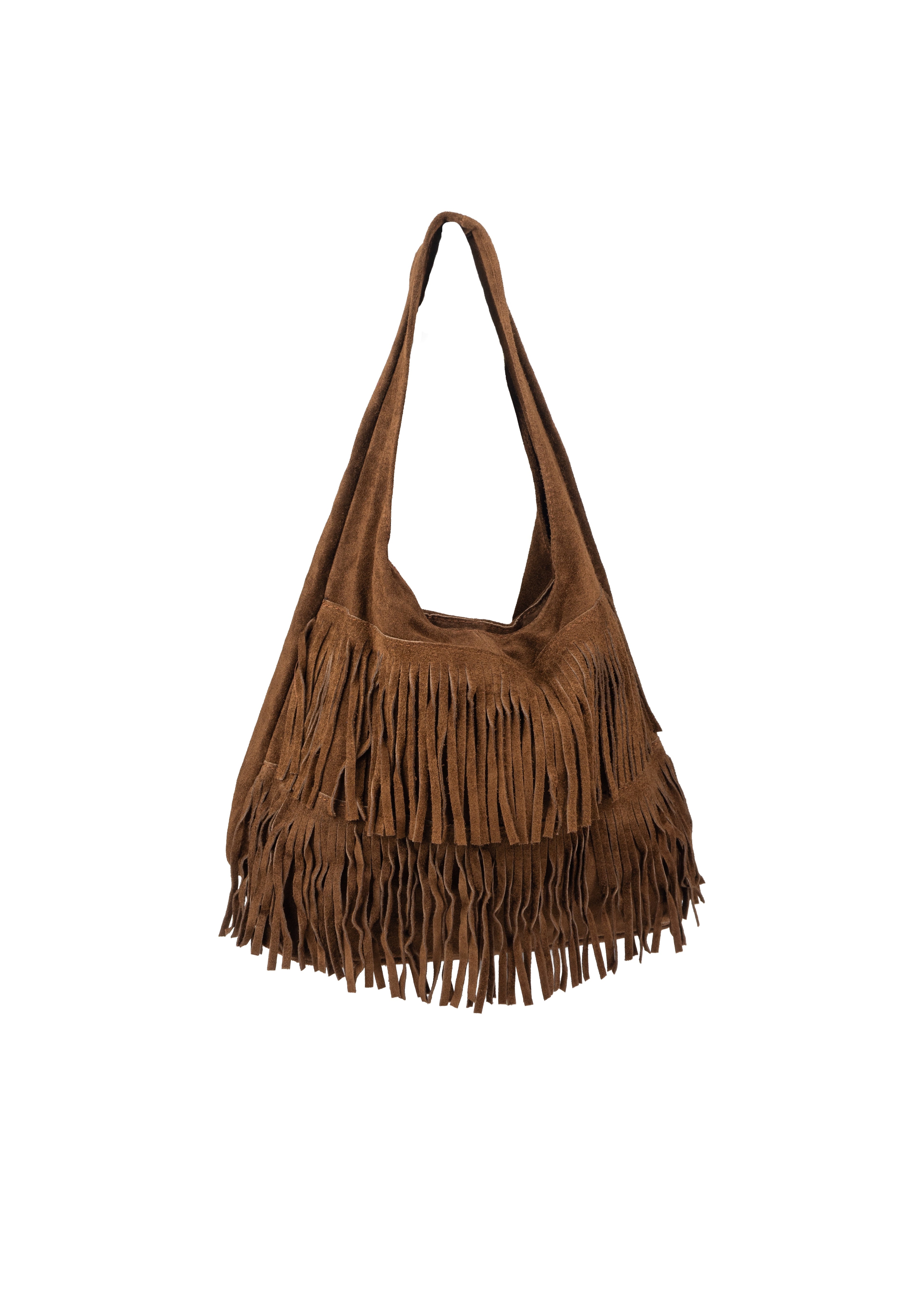 Layered Fringe Suede Shoulder Bag