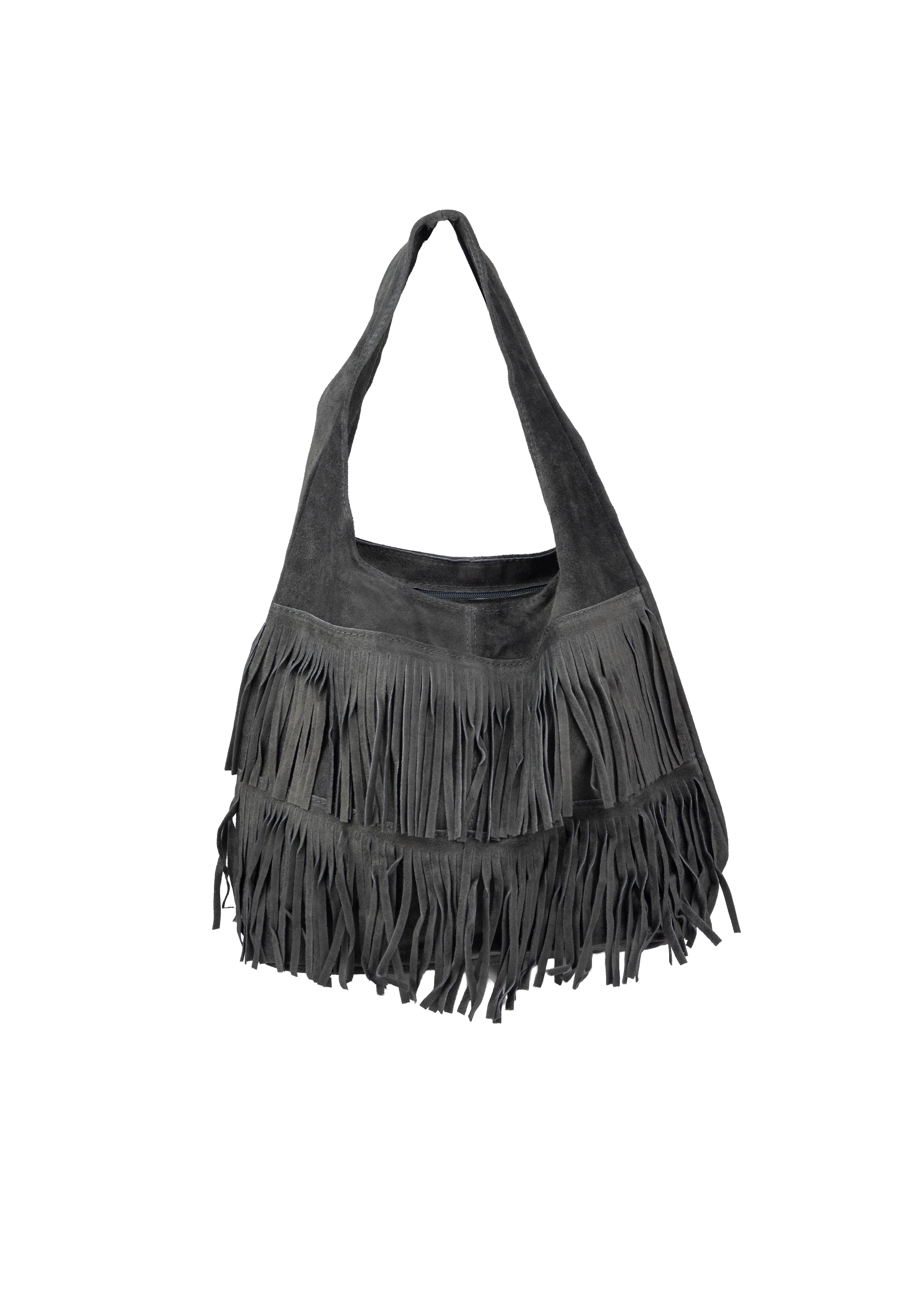 Layered Fringe Suede Shoulder Bag