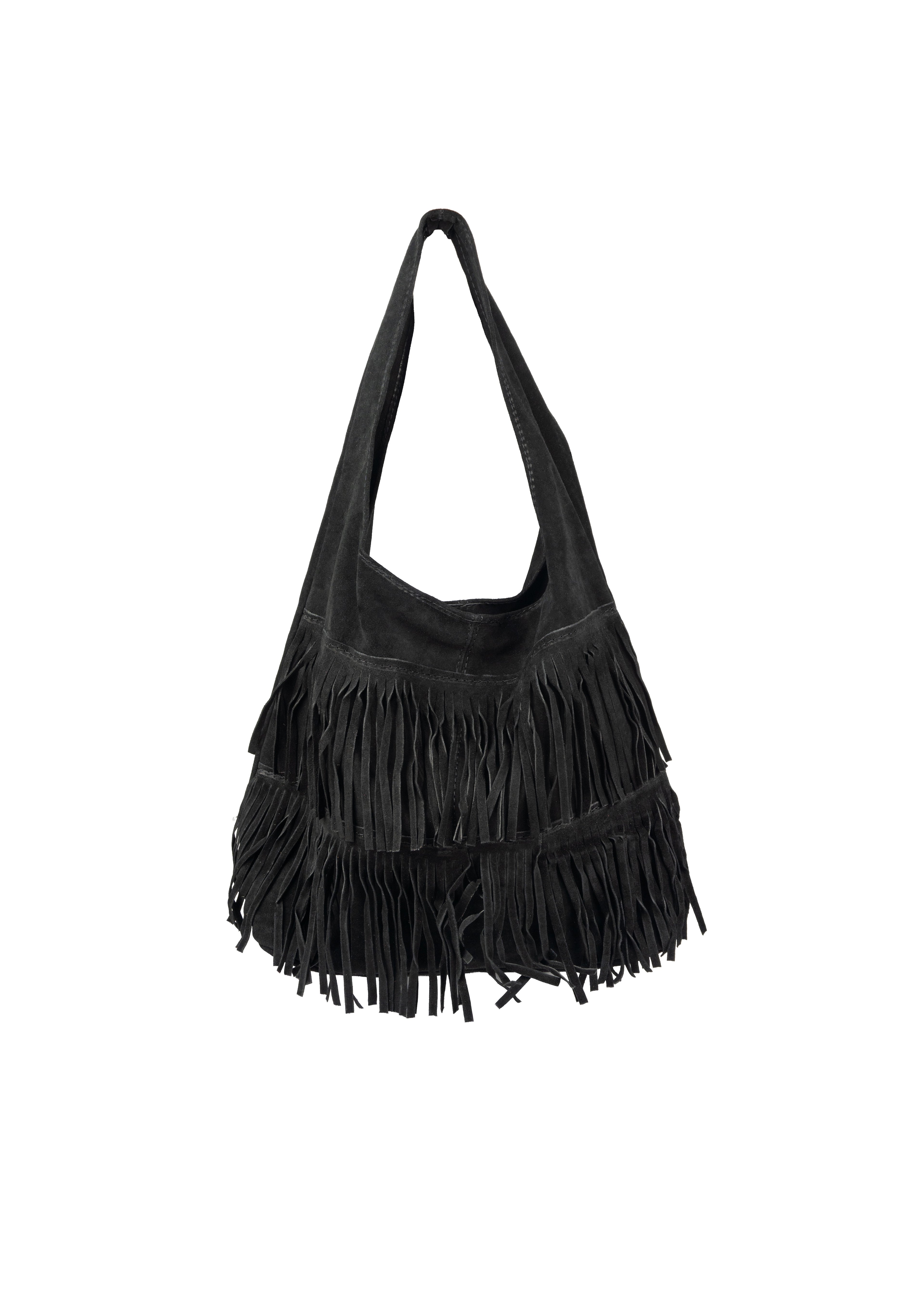 Layered Fringe Suede Shoulder Bag