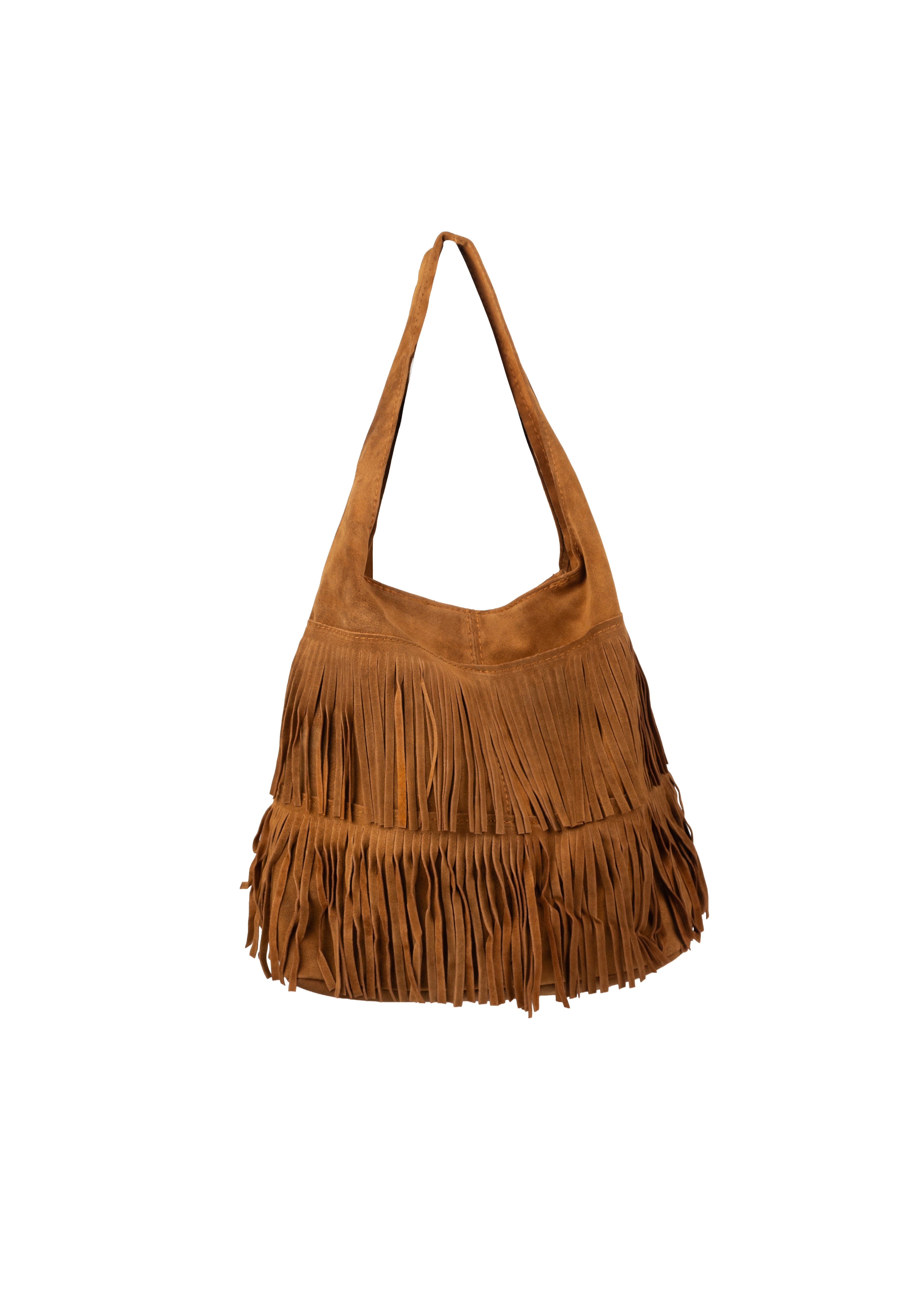 Layered Fringe Suede Shoulder Bag