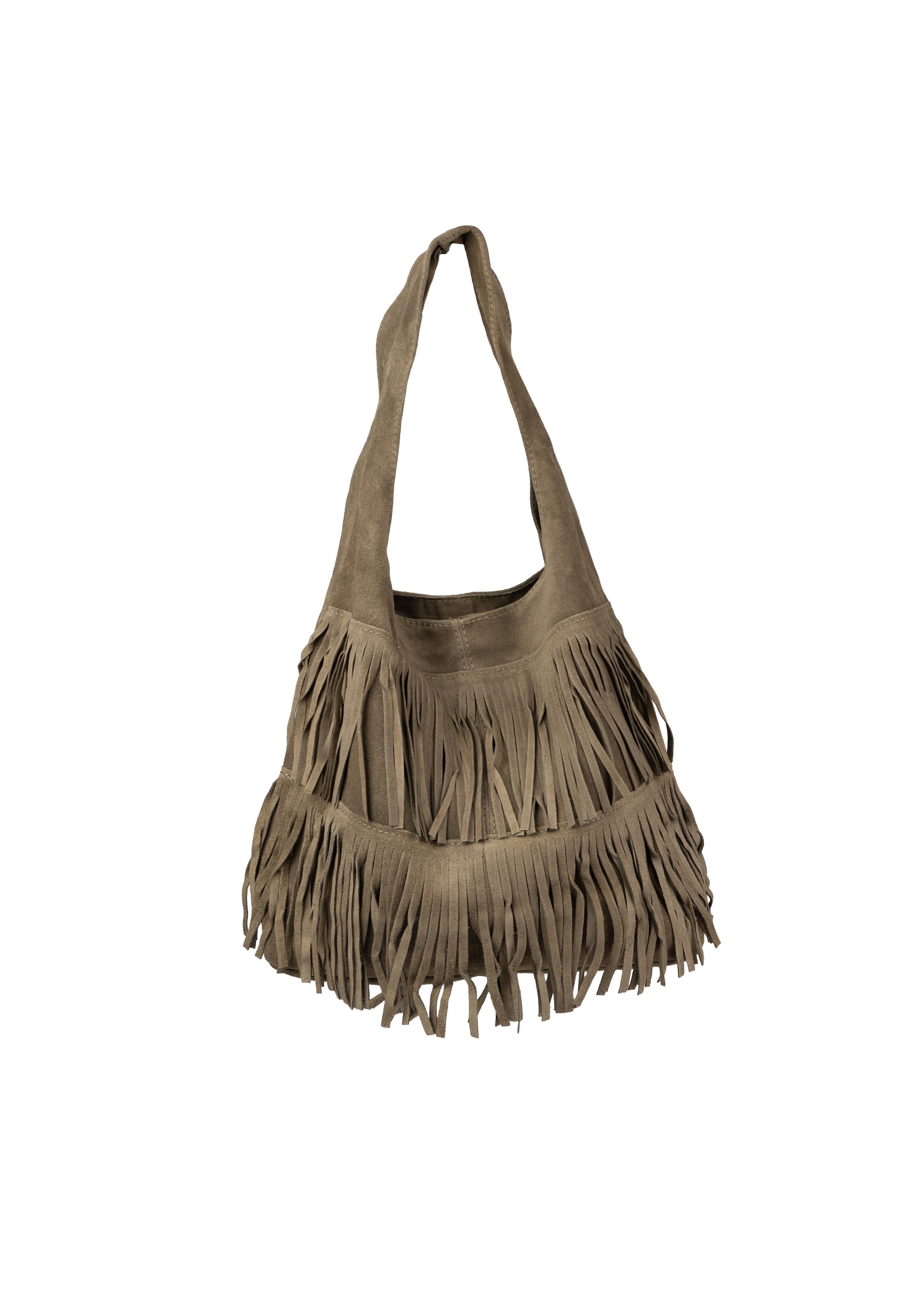 Layered Fringe Suede Shoulder Bag