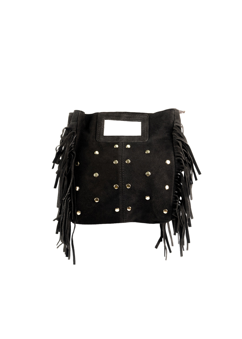 Square Studded Suede Bag with Fringe