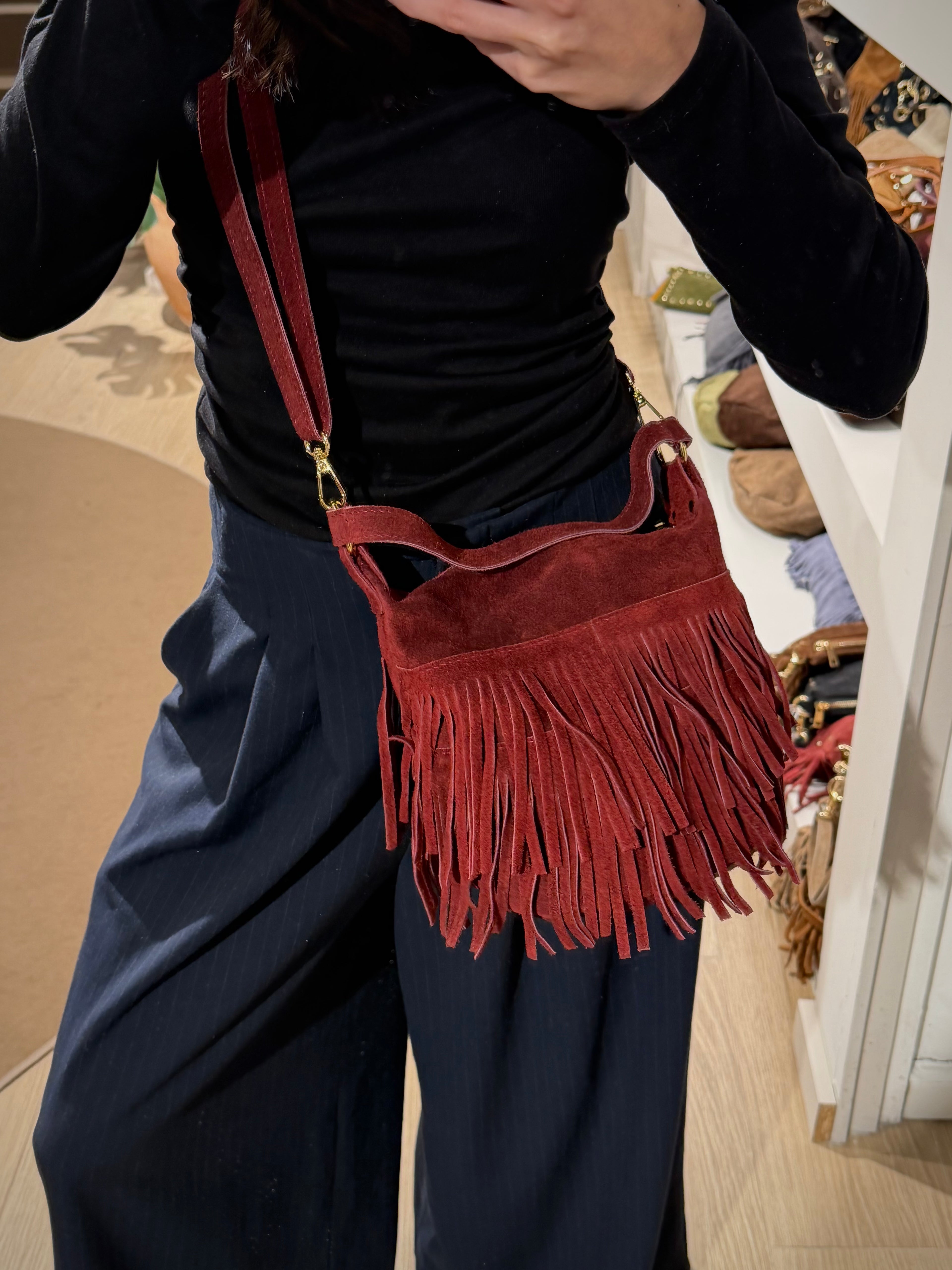 Boho Fringed Suede Bag