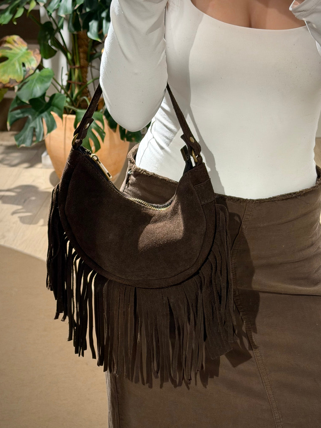 Suede Fringe Shoulder Bag