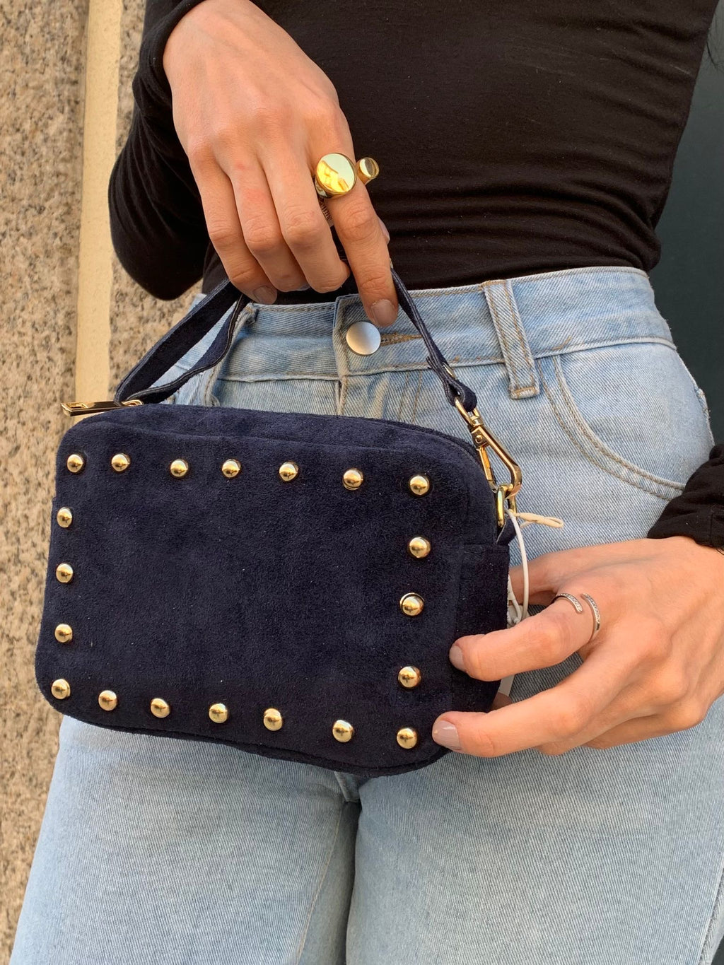 Studded Suede Crossbody Bag with Adjustable Strap