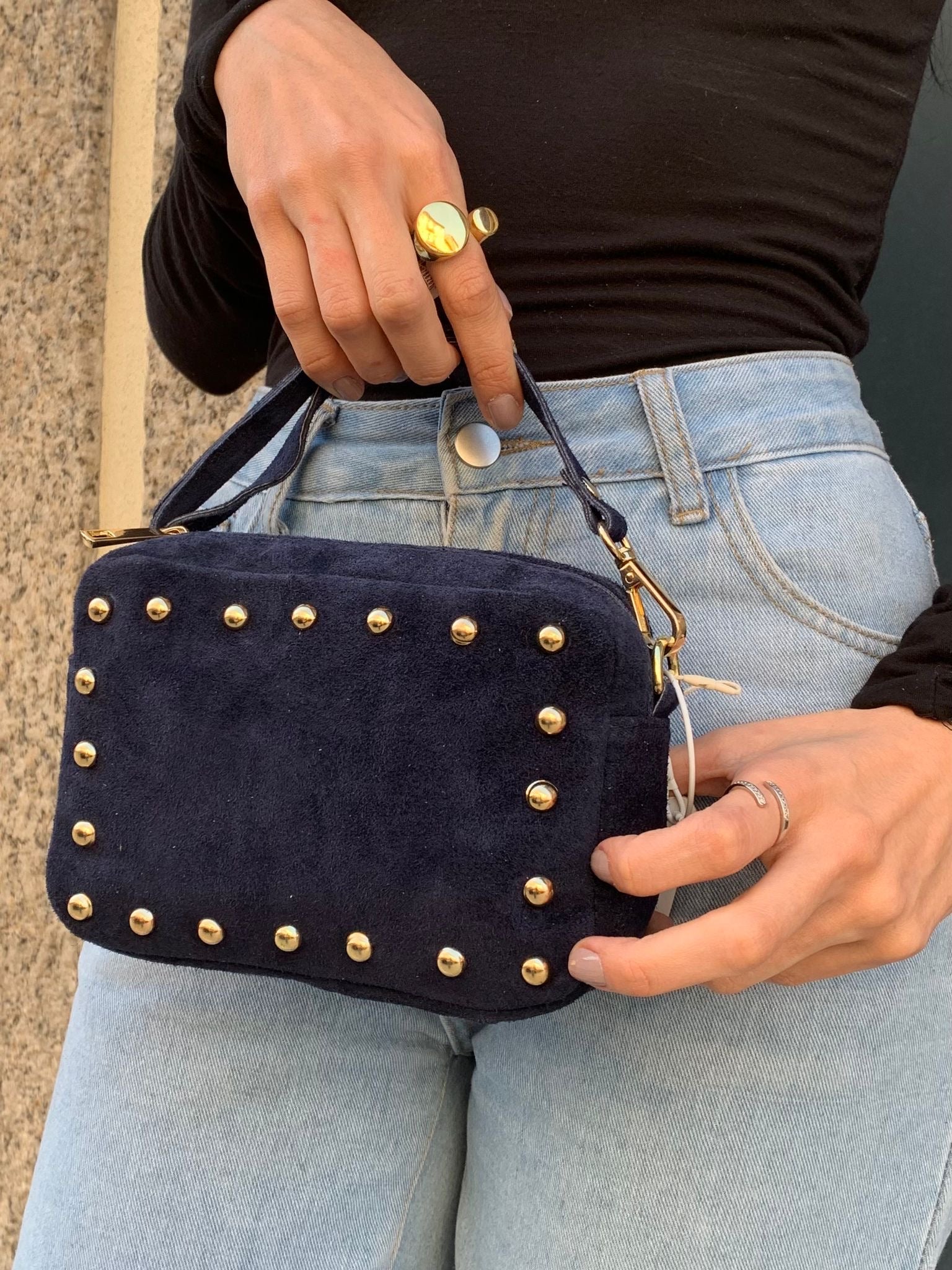 Studded Suede Crossbody Bag with Adjustable Strap