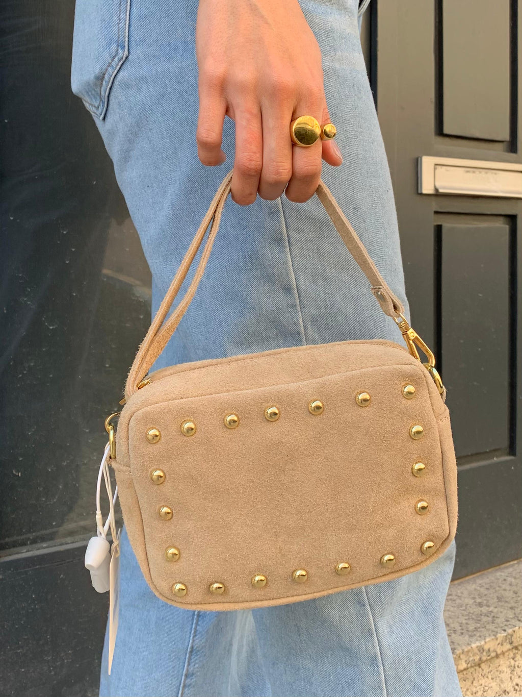 Studded Suede Crossbody Bag with Adjustable Strap