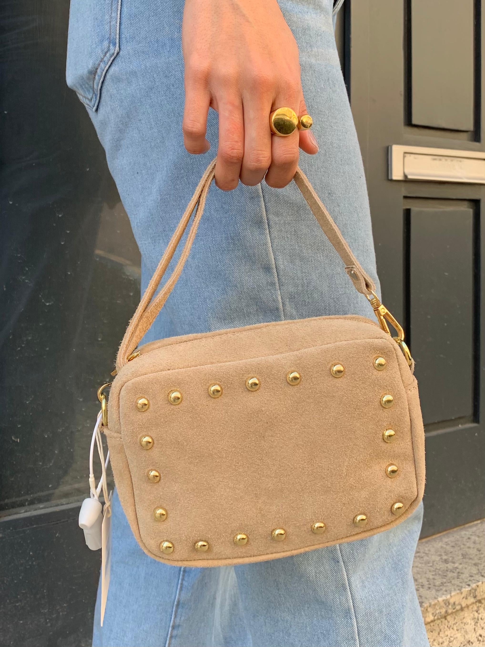Studded Suede Crossbody Bag with Adjustable Strap