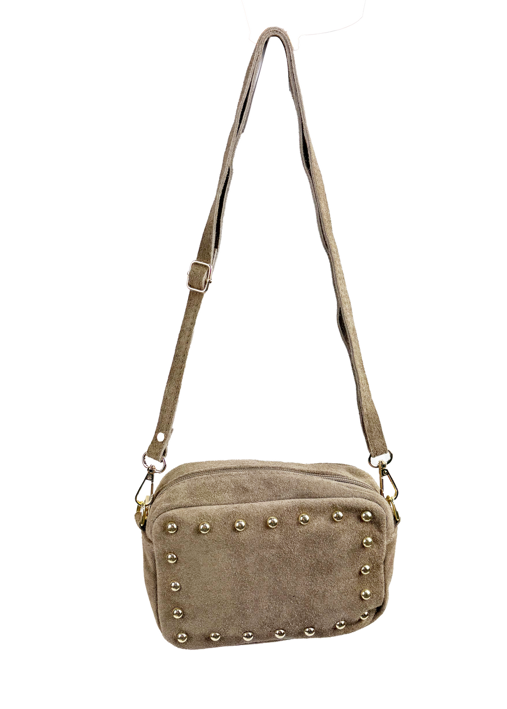 Studded Suede Crossbody Bag with Adjustable Strap