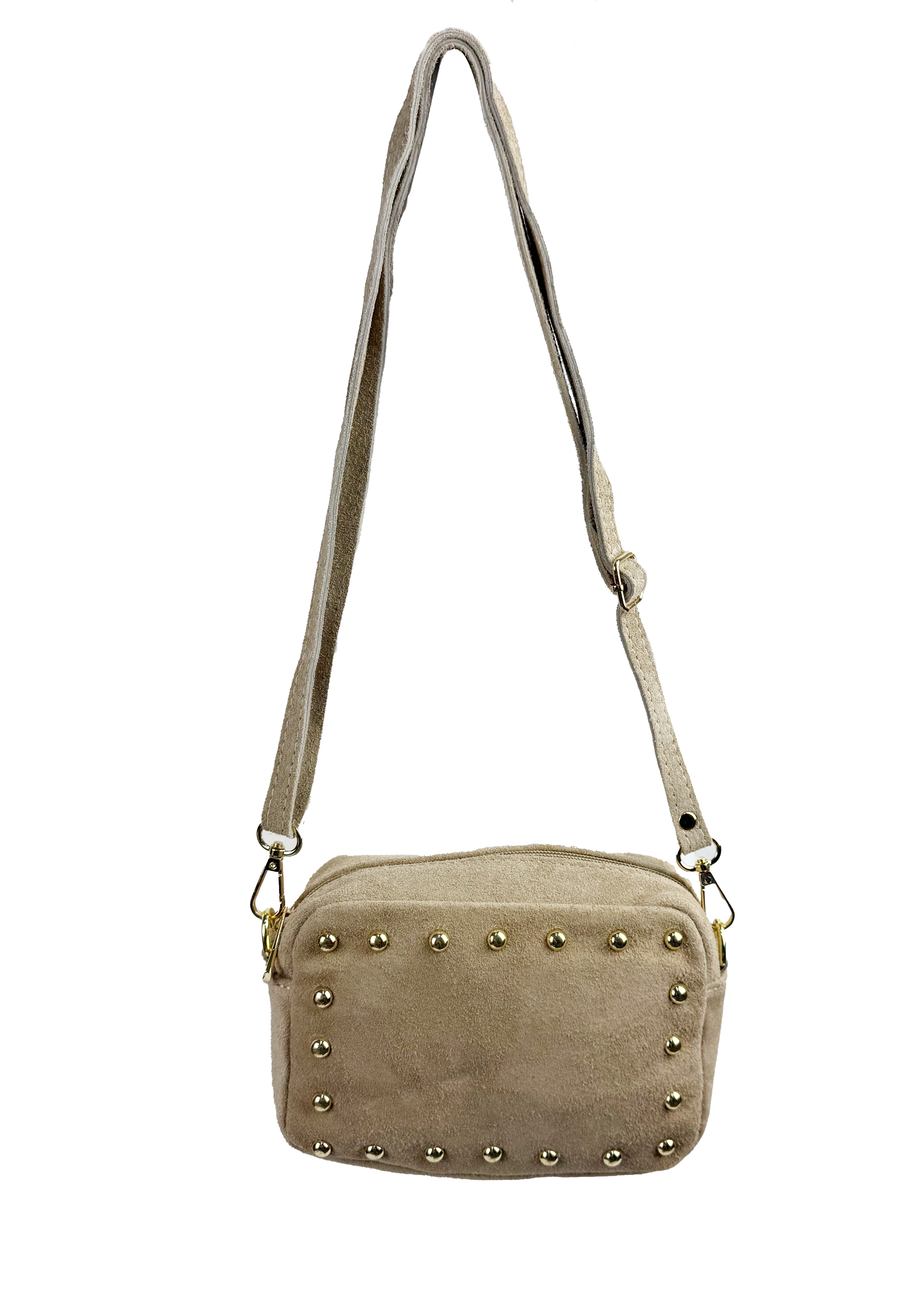 Studded Suede Crossbody Bag with Adjustable Strap