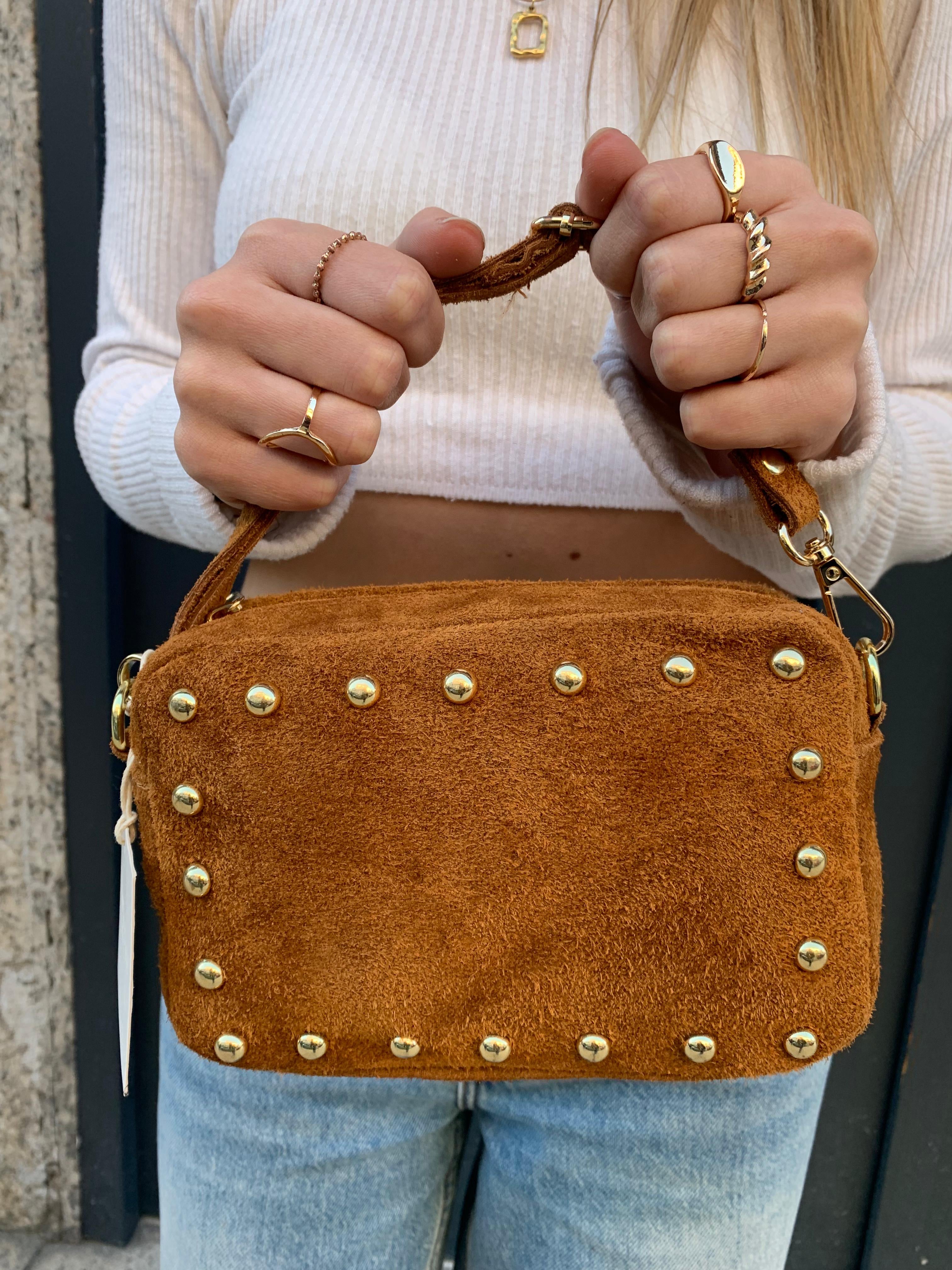 Studded Suede Crossbody Bag with Adjustable Strap