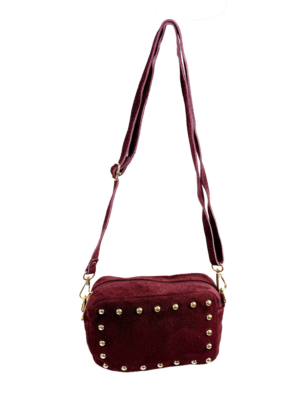 Studded Suede Crossbody Bag with Adjustable Strap