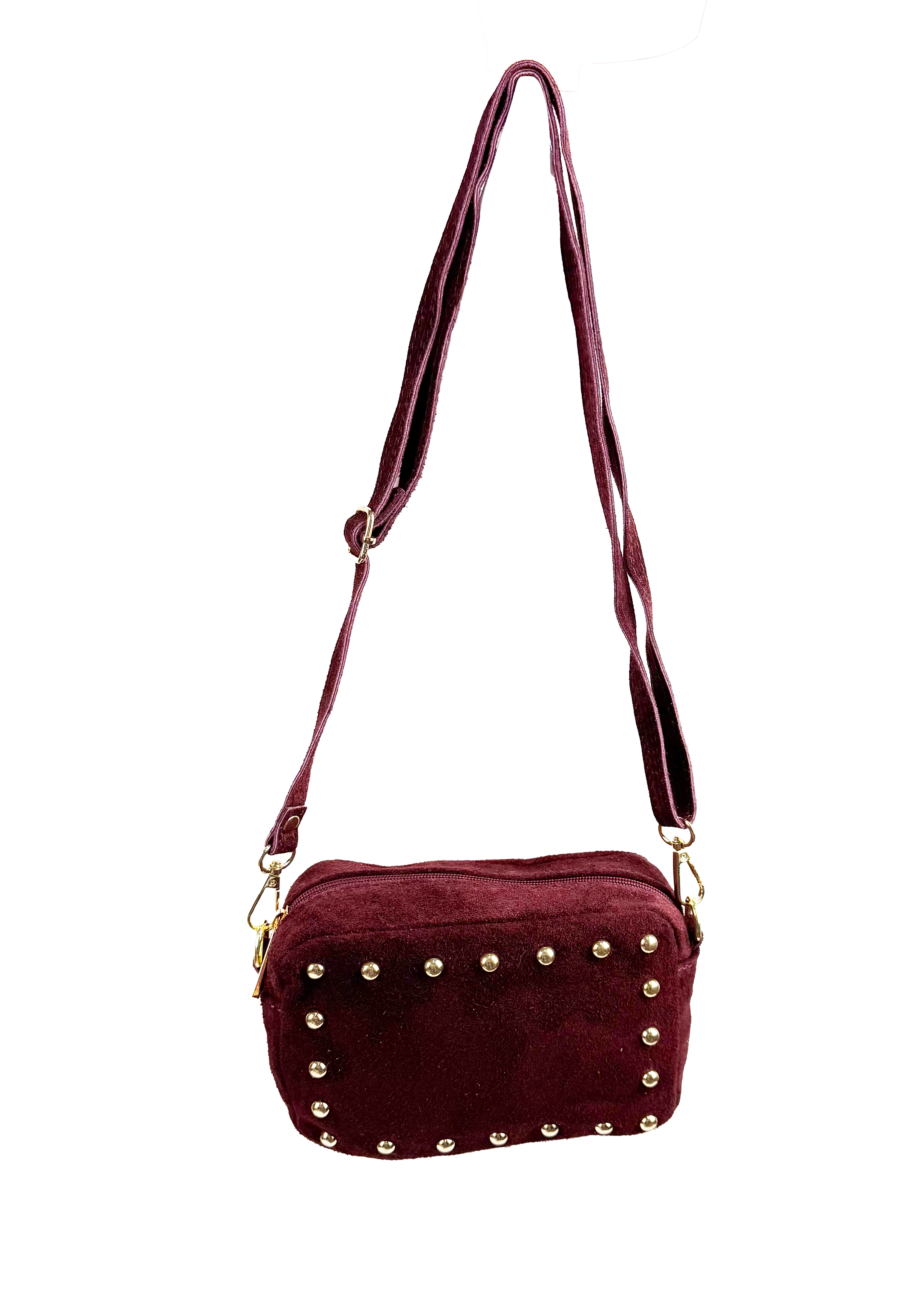Studded Suede Crossbody Bag with Adjustable Strap