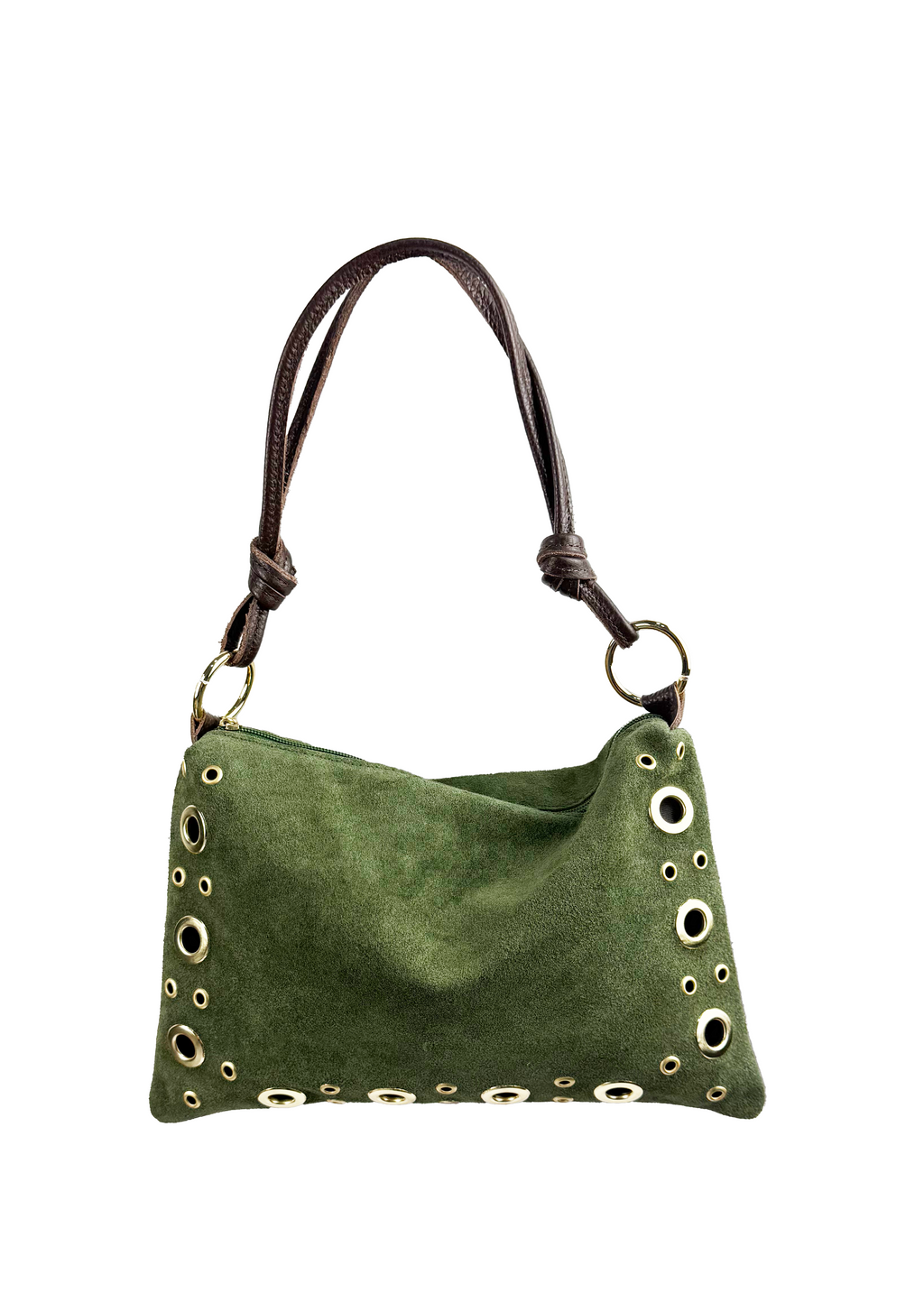 Studded Suede Shoulder Bag with Leather Strap