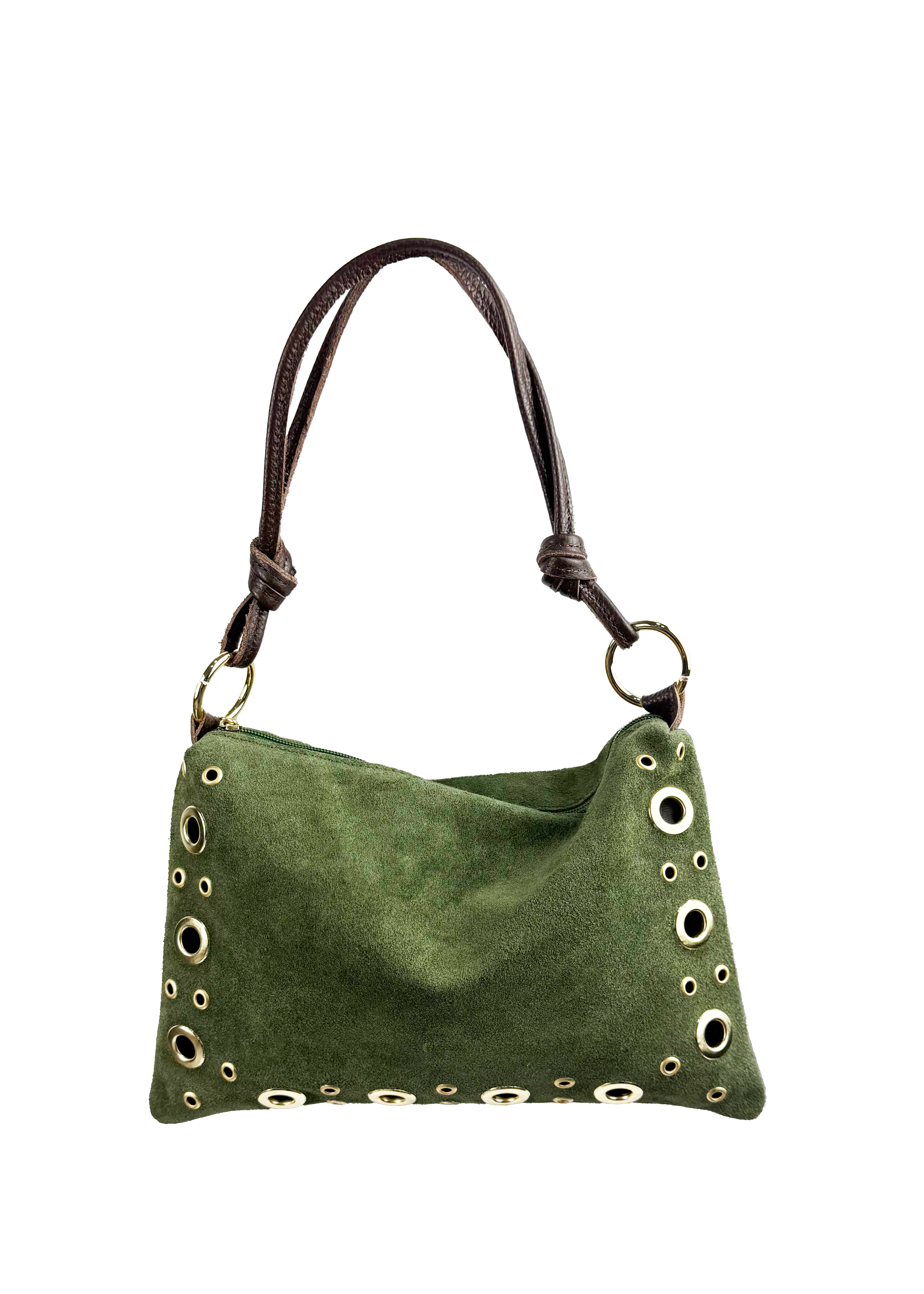 Studded Suede Shoulder Bag with Leather Strap