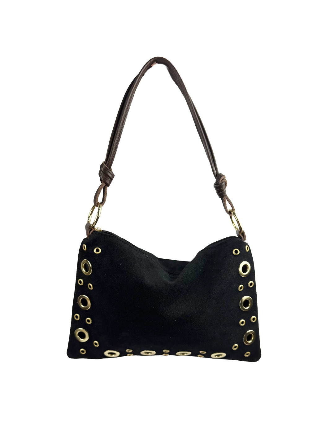 Studded Suede Shoulder Bag with Leather Strap