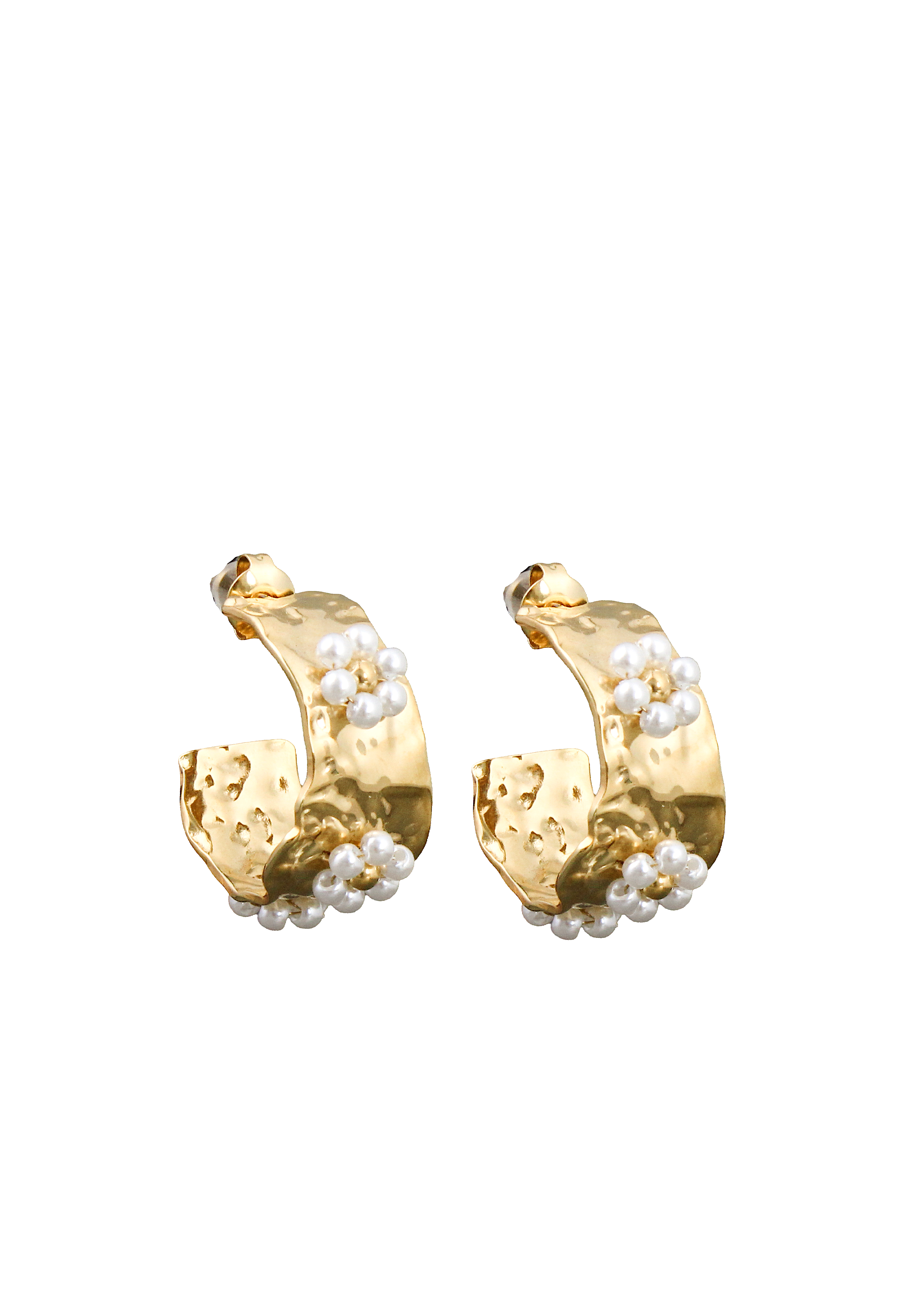 Pearl Detail Hammered Hoop Earrings