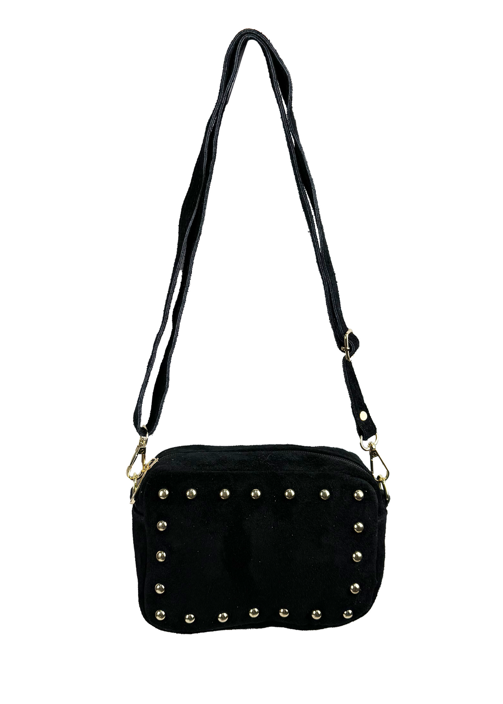 Studded Suede Crossbody Bag with Adjustable Strap