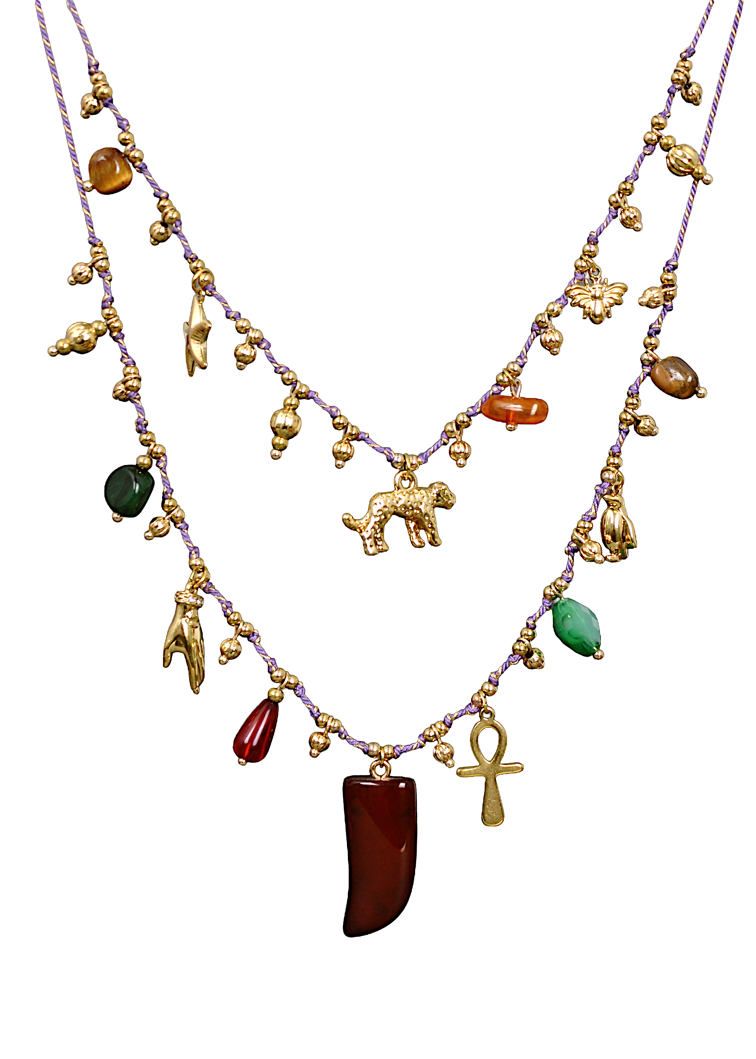 Layered Boho Charm Necklace with Stones & Symbols