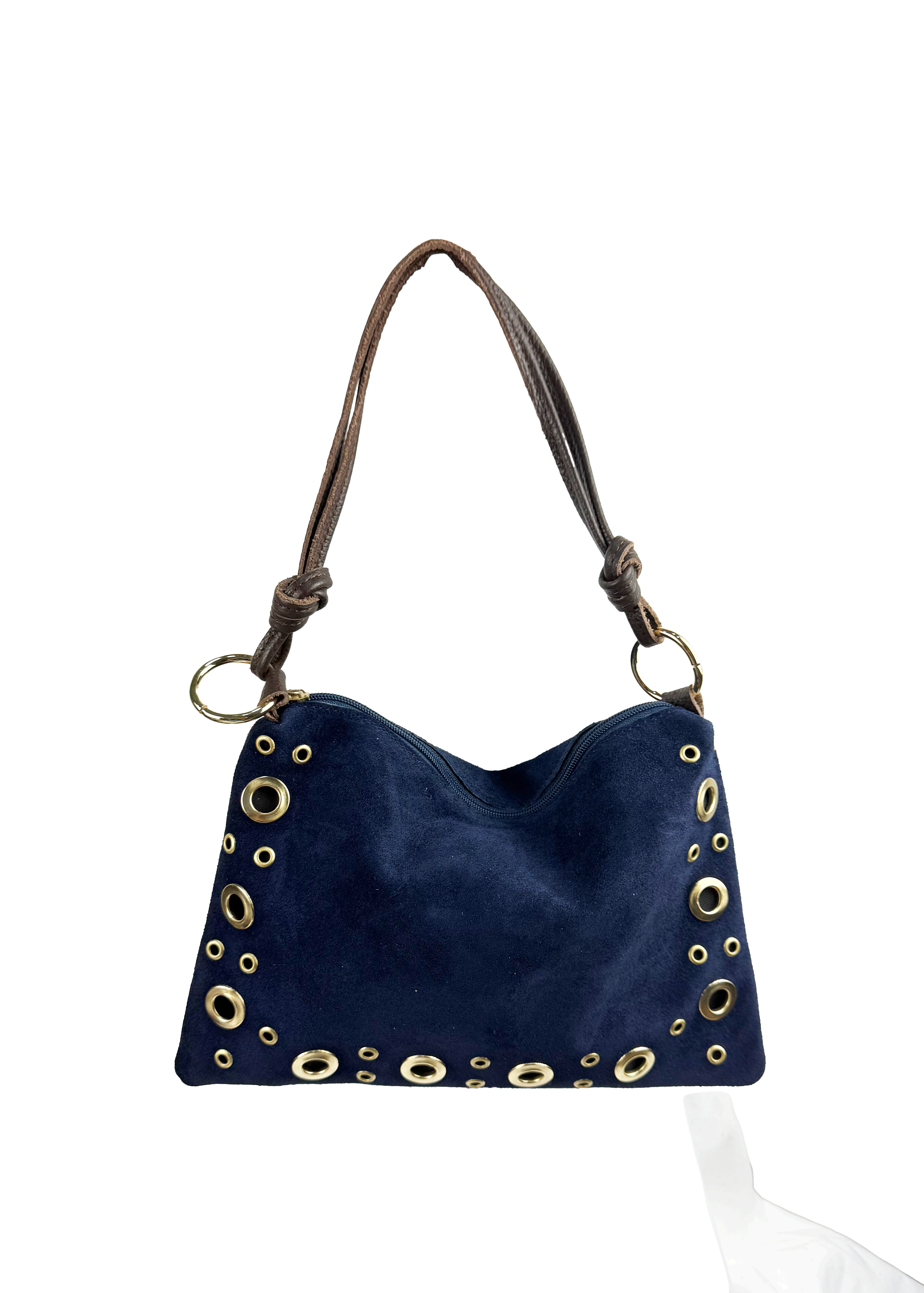 Studded Suede Shoulder Bag with Leather Strap