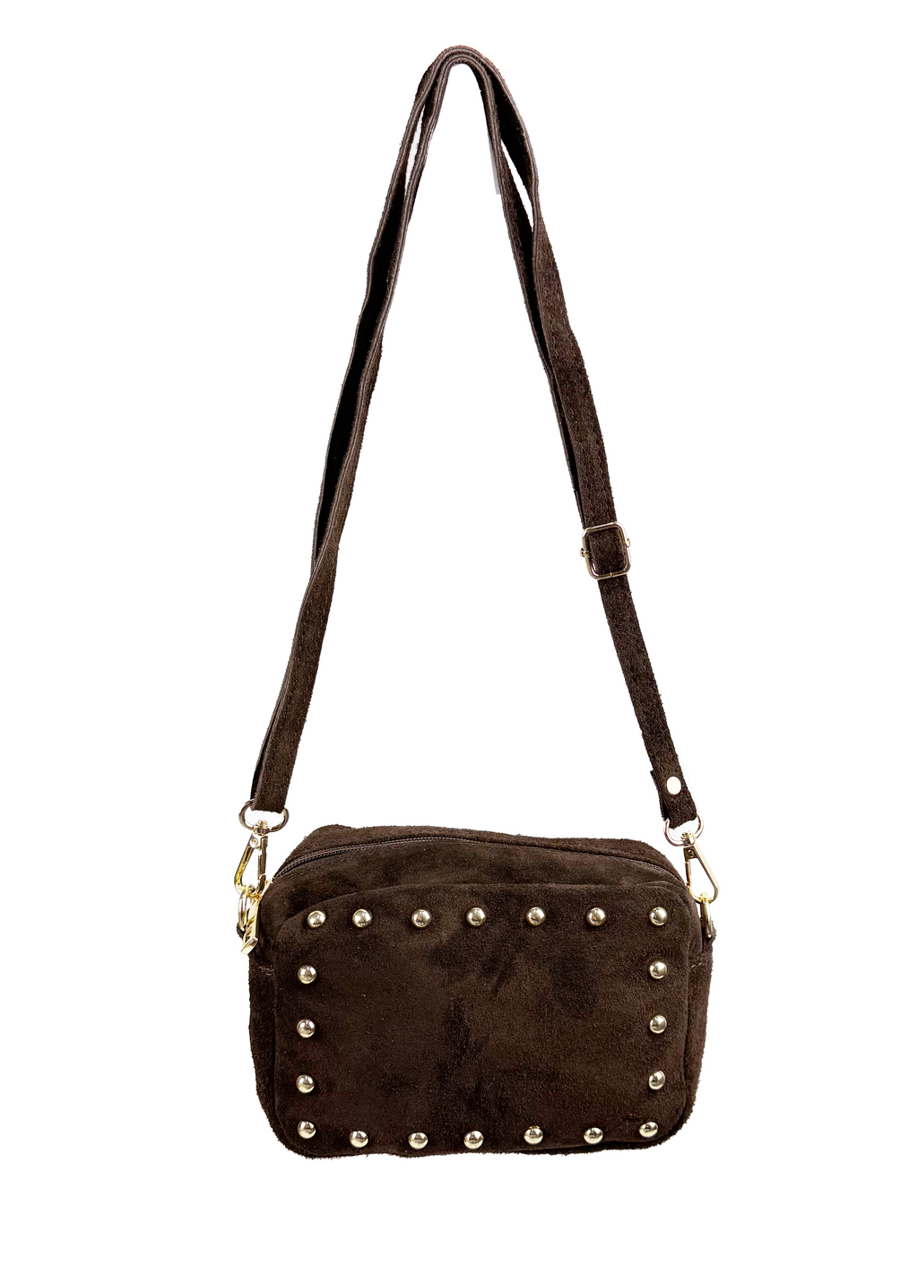 Studded Suede Crossbody Bag with Adjustable Strap