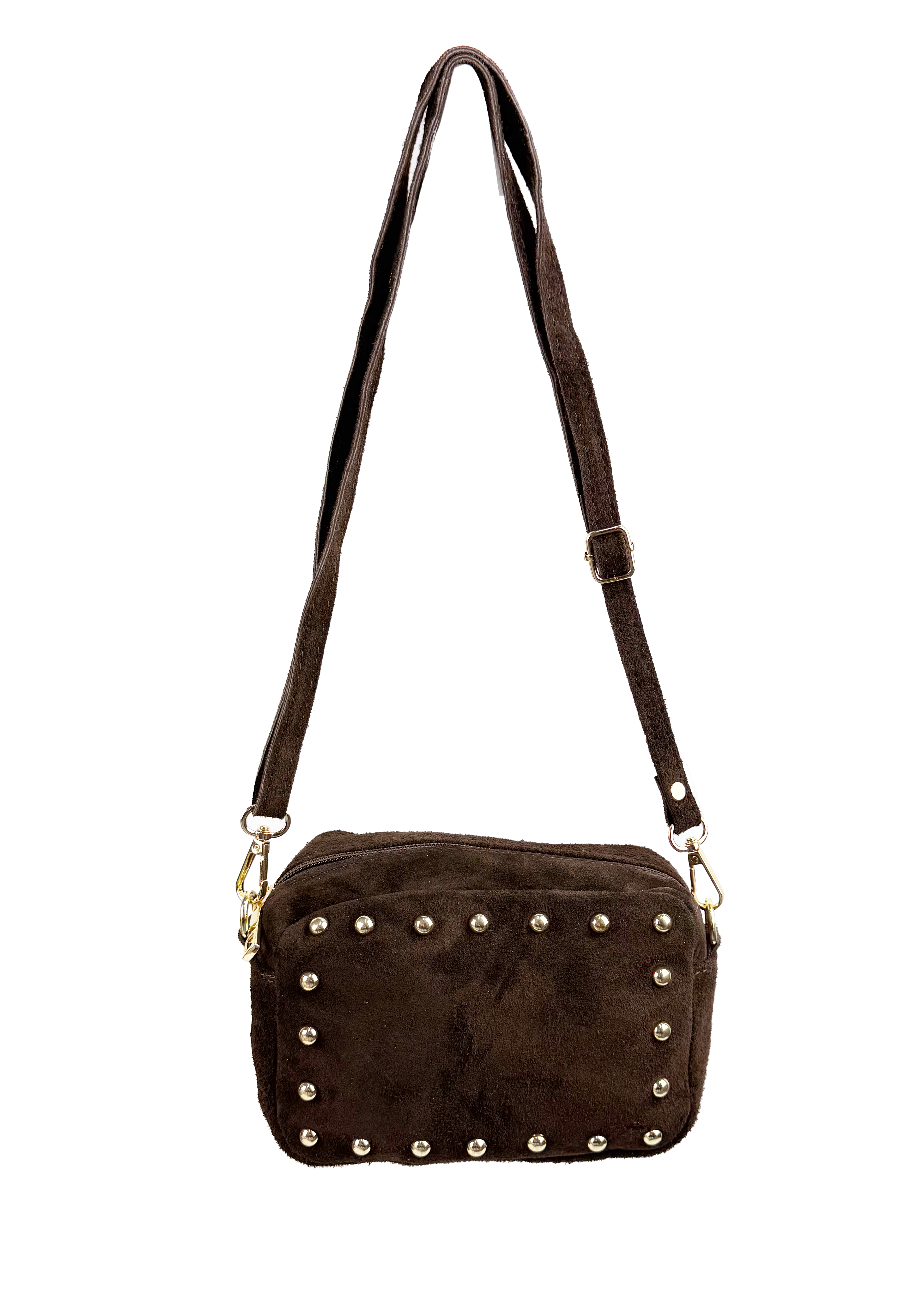 Studded Suede Crossbody Bag with Adjustable Strap