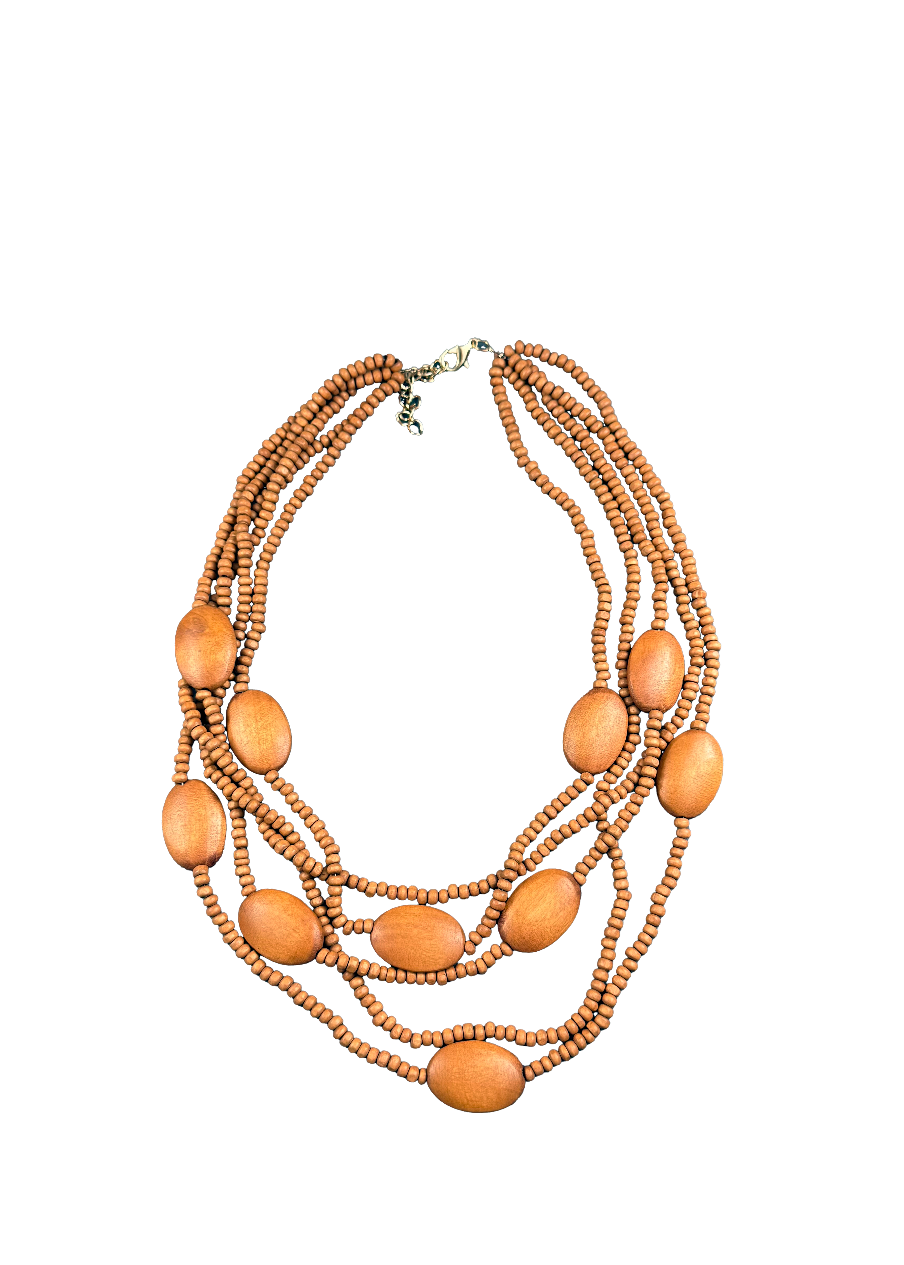 Natural Wood Multi-Strand Necklace
