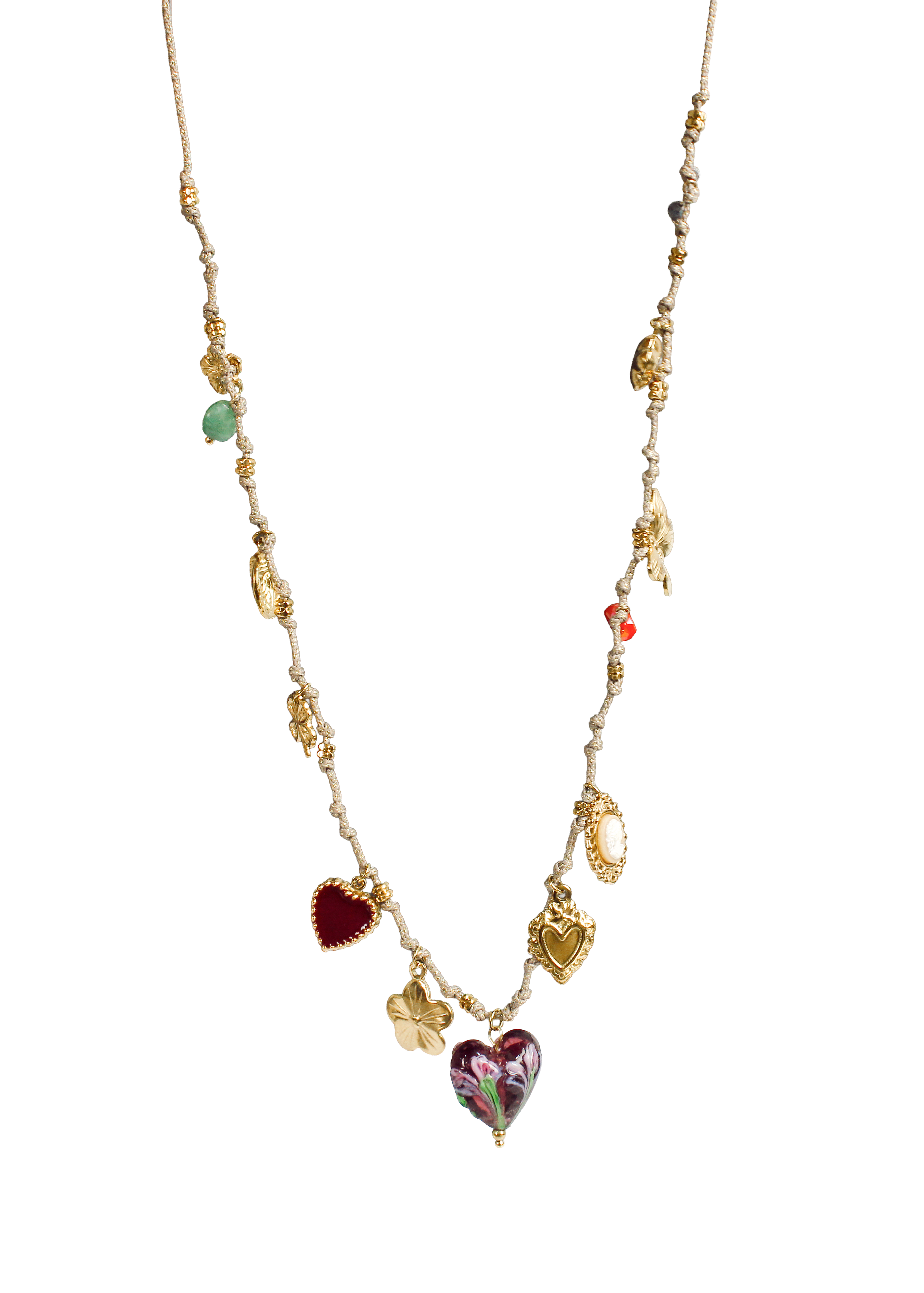 Long Multi-Charm Artisanal Necklace